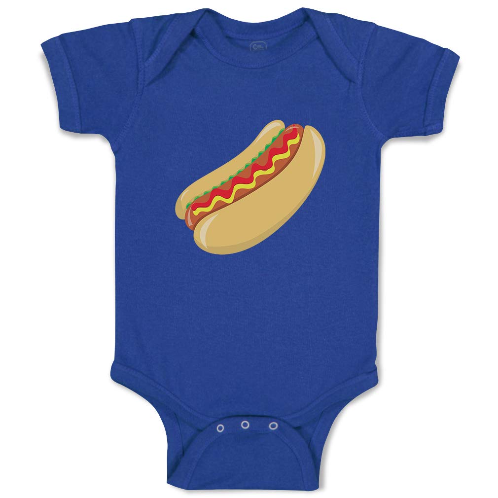 Funny Hot Dog Baby Bodysuit - Cute Custom Cotton Onesie for Boys & Girls (6 Months, Royal Blue) - Perfect for Playdates, Photo Shoots & Family Outings