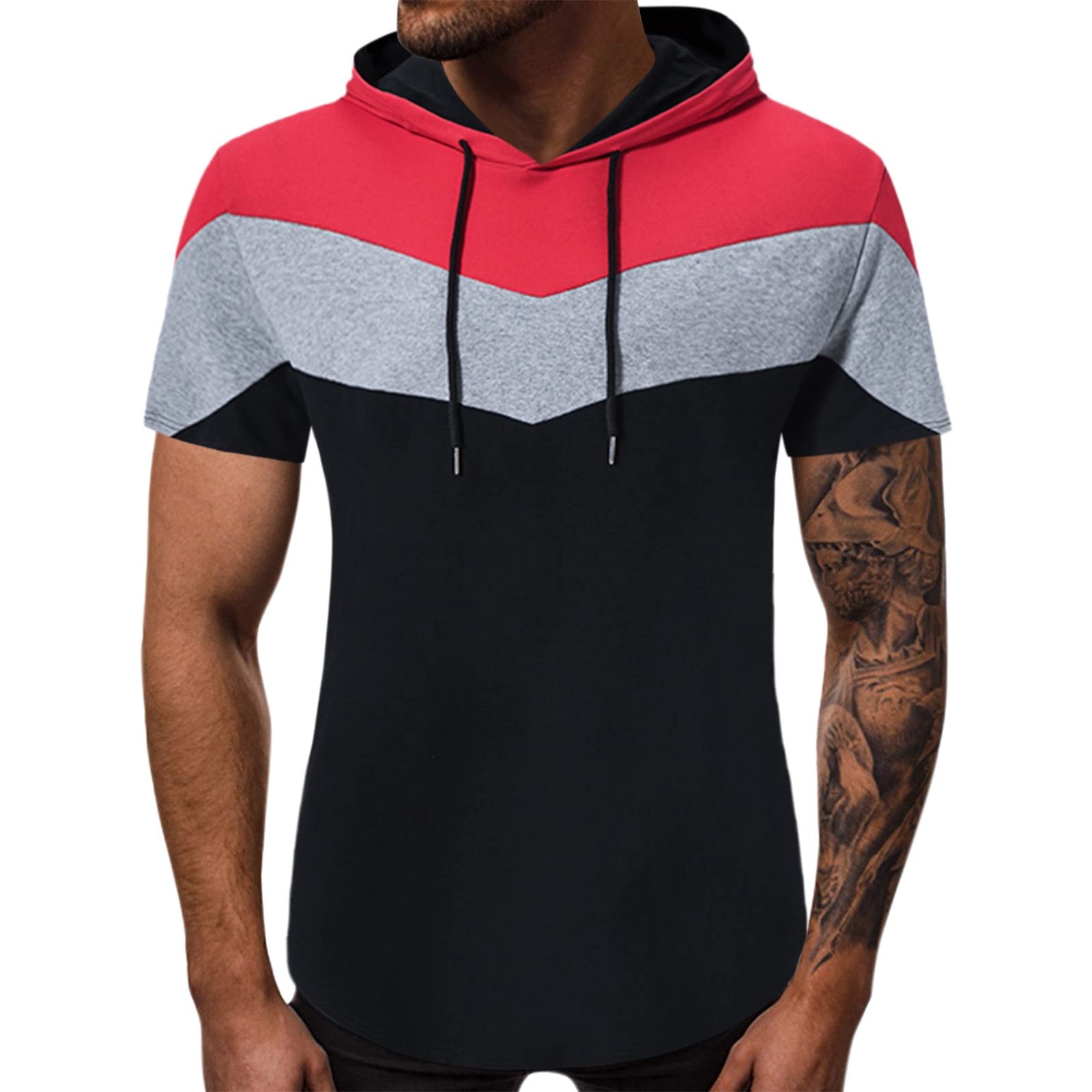 Men's Gray Colorblock Hoodie - Loose Fit Plus Size Spring Summer Casual Pullover for Travel & Leisure | Perfect for Outdoor Activities, Gym & Everyday Wear