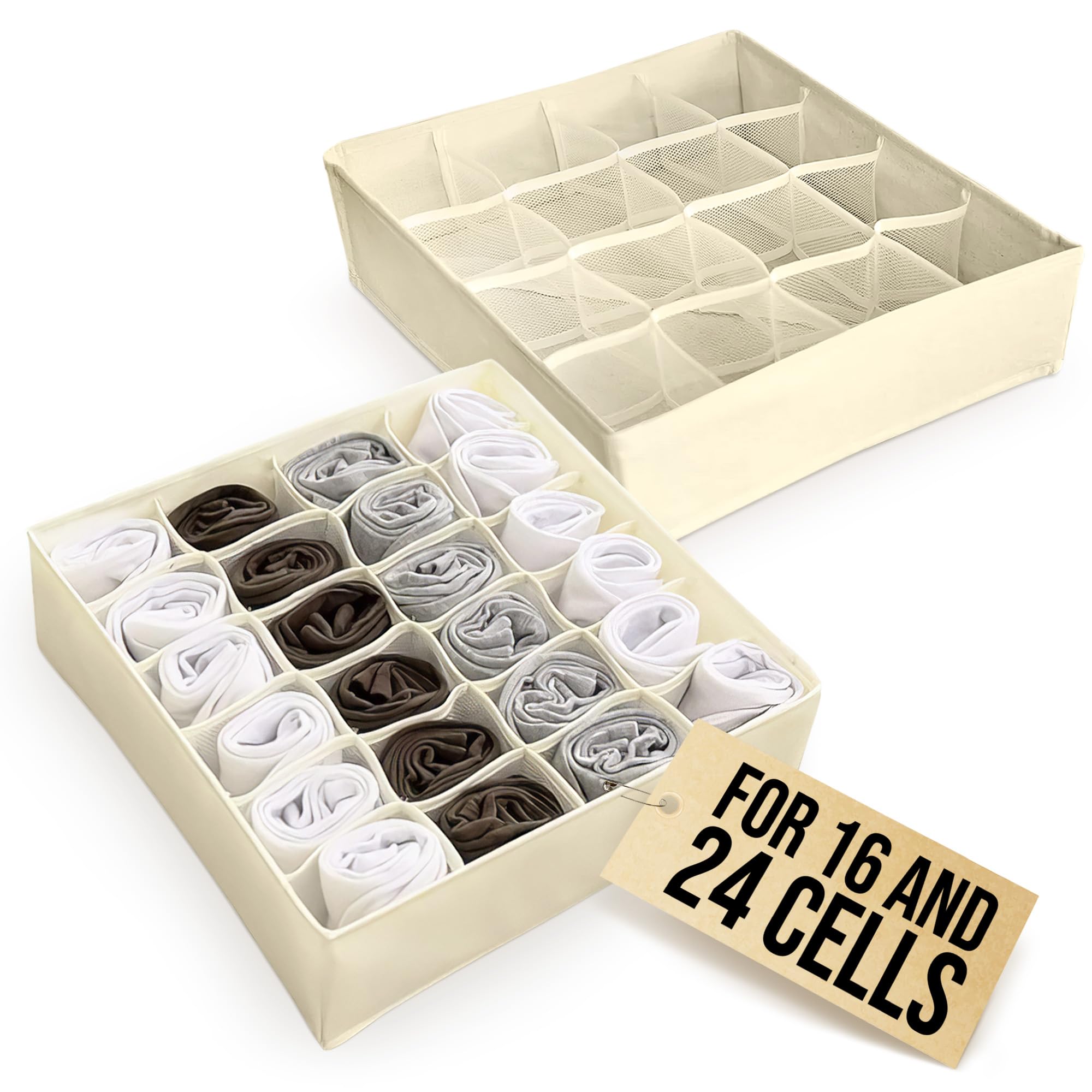 2-Pack Dresser Drawer Organizers for Underwear & Socks - 40-Cell Closet Storage Divider for Bedroom, Bathroom, and Wardrobe Organization - Perfect for Sock Drawer, Underwear Storage, and Closet Tidying