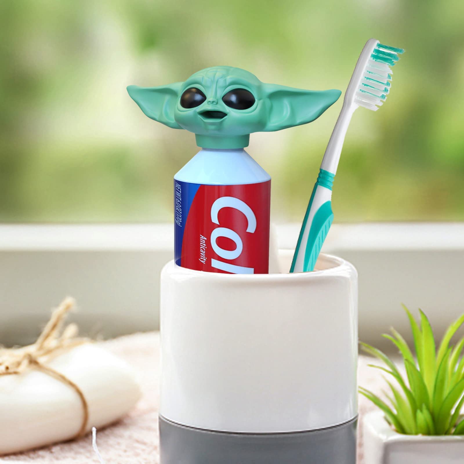 2022 The Child Toothpaste Cap Dispenser for Kids and Adults - Baby Yoda Toothpaste Topper & Funny Toothpaste Squeezer for Star Wars Fans (Green) - Perfect for Bathroom Organization & Kids Dental Care
