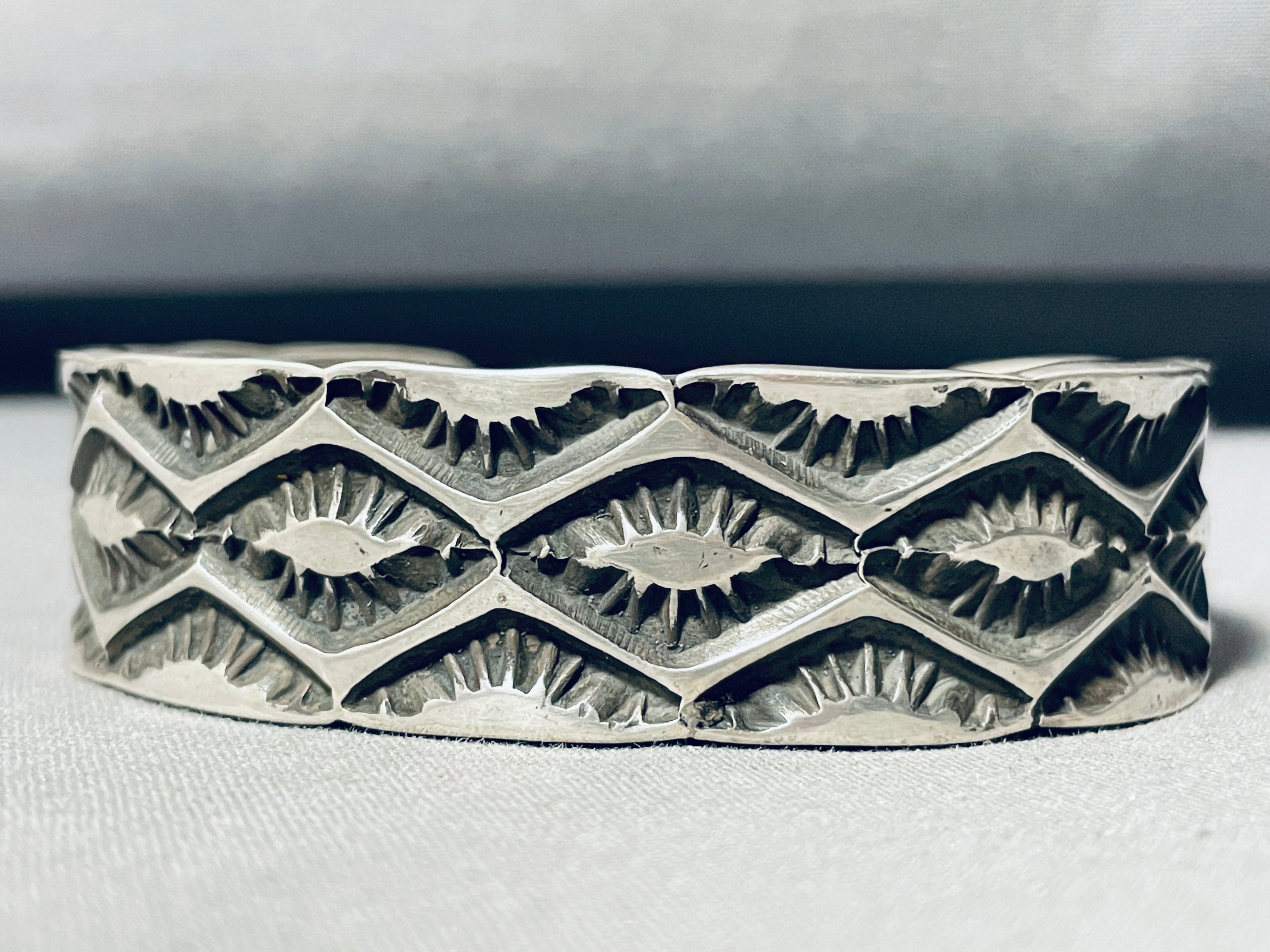 Vintage Navajo Sterling Silver Bracelet - 113g Deep Set Heavy Stamp Native American Jewelry for Women, Gift & Boho Fashion Accessory
