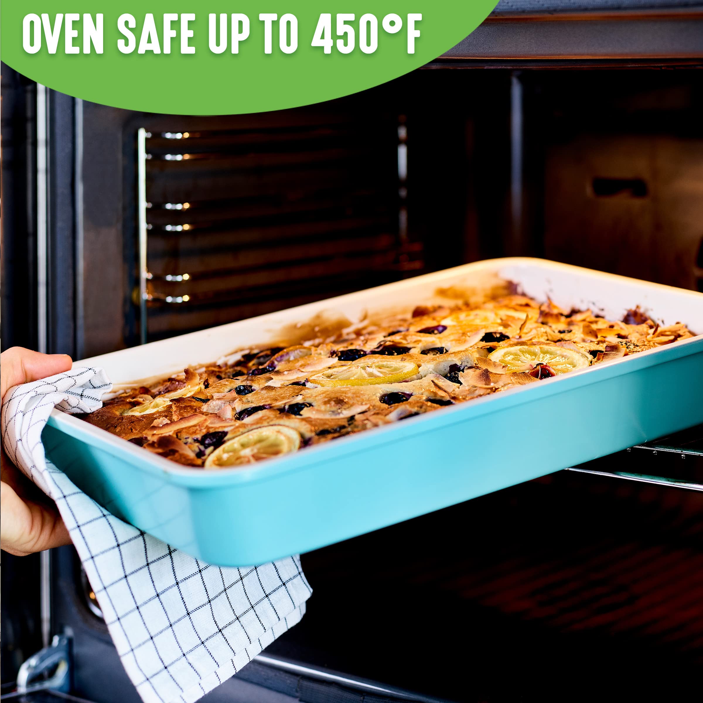 GreenLife Healthy Ceramic Nonstick 12-Piece Bakeware Set - Cookie Sheets, Muffin Pans, Cake & Loaf Pans with Utensils | PFAS-Free, Turquoise | Perfect for Baking Cookies, Cakes & Breads at Home