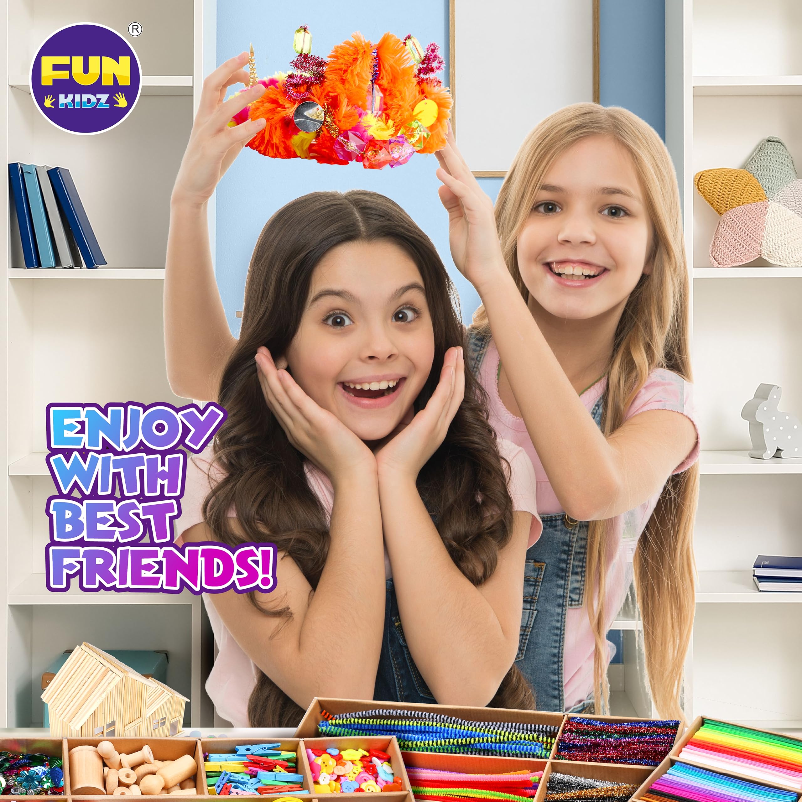 3 Layers Jumbo Arts and Crafts Supplies Warehouse - 1600+ Giant Craft Materials Kit for Kids 6-12, Biggest Chest Box 17.91Wx12.4L - Creative Toys Birthday Gift for Preschool Girls and Boys - Perfect for DIY Projects, Classroom Activities & Party Favors