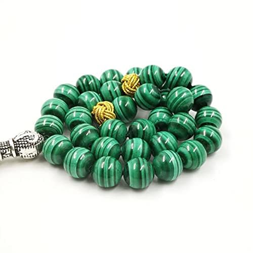 100% Natural AAAAA Grade Green Malachite Tasbih Beads Bracelet - Muslim Prayer Rosary, Yoga Meditation Jewelry, March 8 Gift for Women (Perfect for Spiritual Healing & Mindful Meditation)