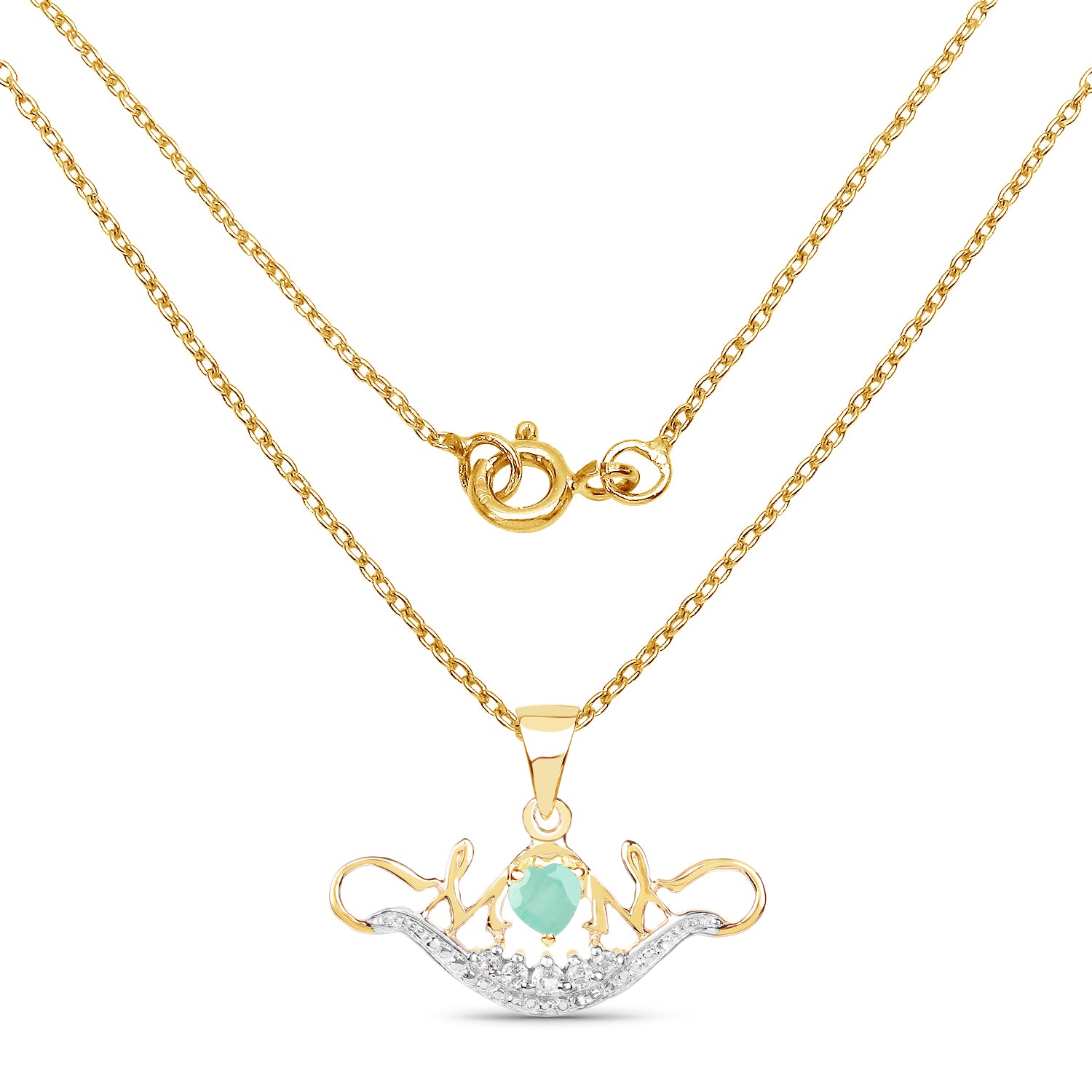 Genuine Emerald Silver Mom Heart Pendant Necklace - Elegant Jewelry Gift for Mother's Day, Birthday & Anniversary - Perfect for Special Occasions