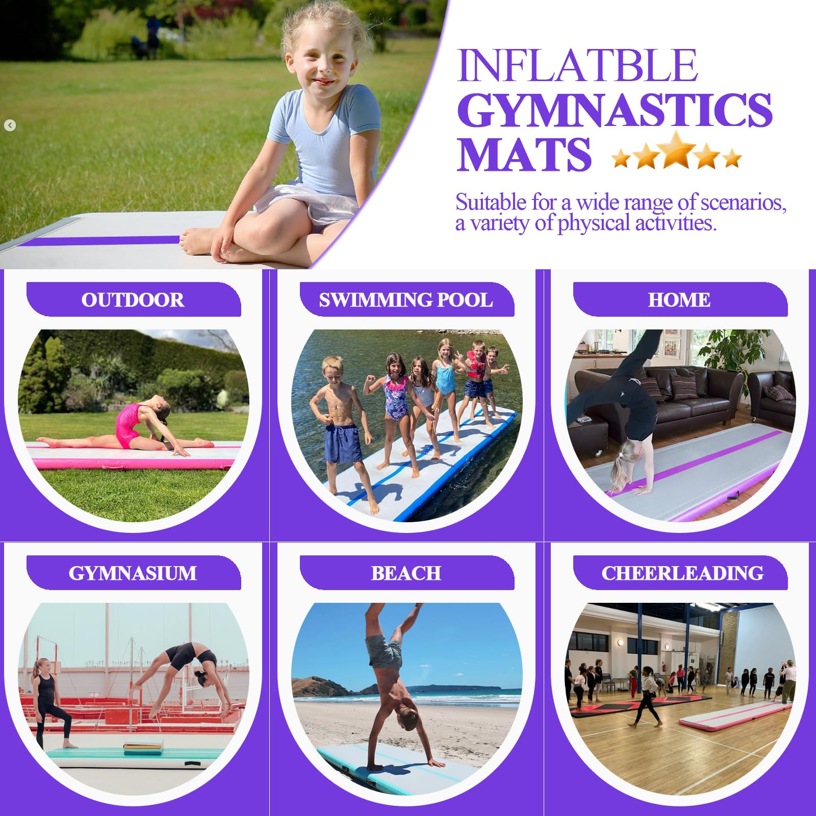 Inflatable Air Mat Tumbling Track - Portable Gymnastics Mat with Electric Air Pump for Home, Cheerleading, Kids Gym & Yoga Practice - Perfect for Indoor Training, Playtime & Fitness Routines