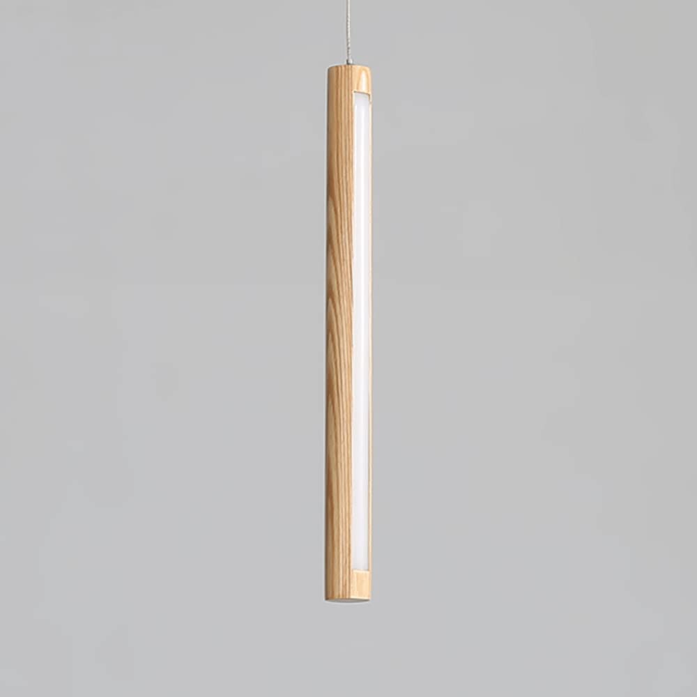 Modern Wooden LED Pendant Light - 8W Long Hanging Cylindrical Chandelier for Kitchen Island, Dining Room & Counter Decor | Energy-Efficient Suspension Lighting Fixture for Home & Shop