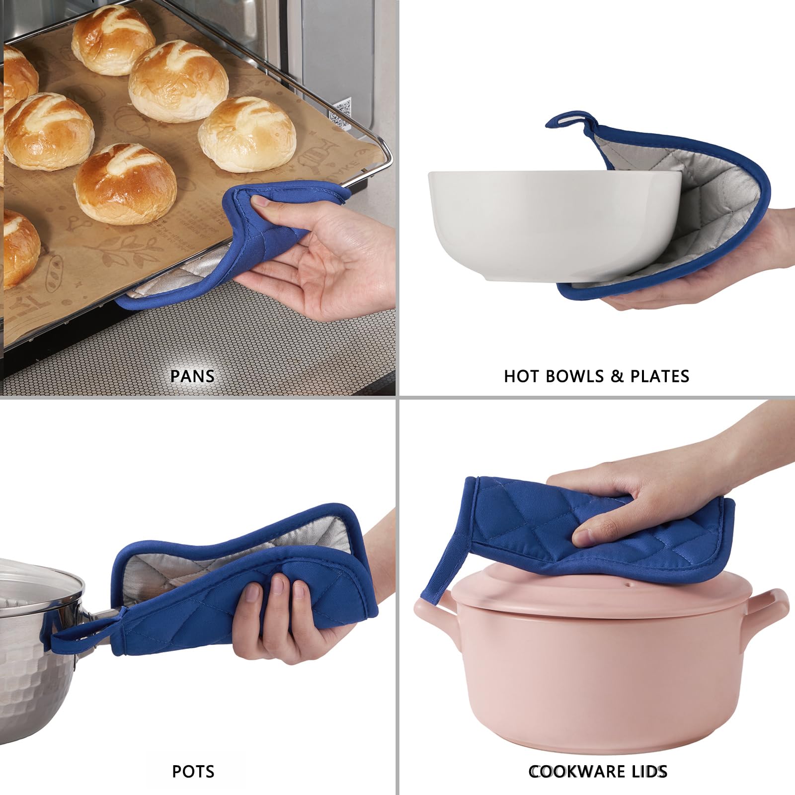 Heat Resistant Cotton Kitchen Pot Holders Set - 7 x 7 Inch (Set of 6) Blue Terry Cloth Potholders with Trivets & Coasters for Cooking, Baking & Serving Hot Dishes - Perfect for Everyday Kitchen Use & Hosting Dinner Parties