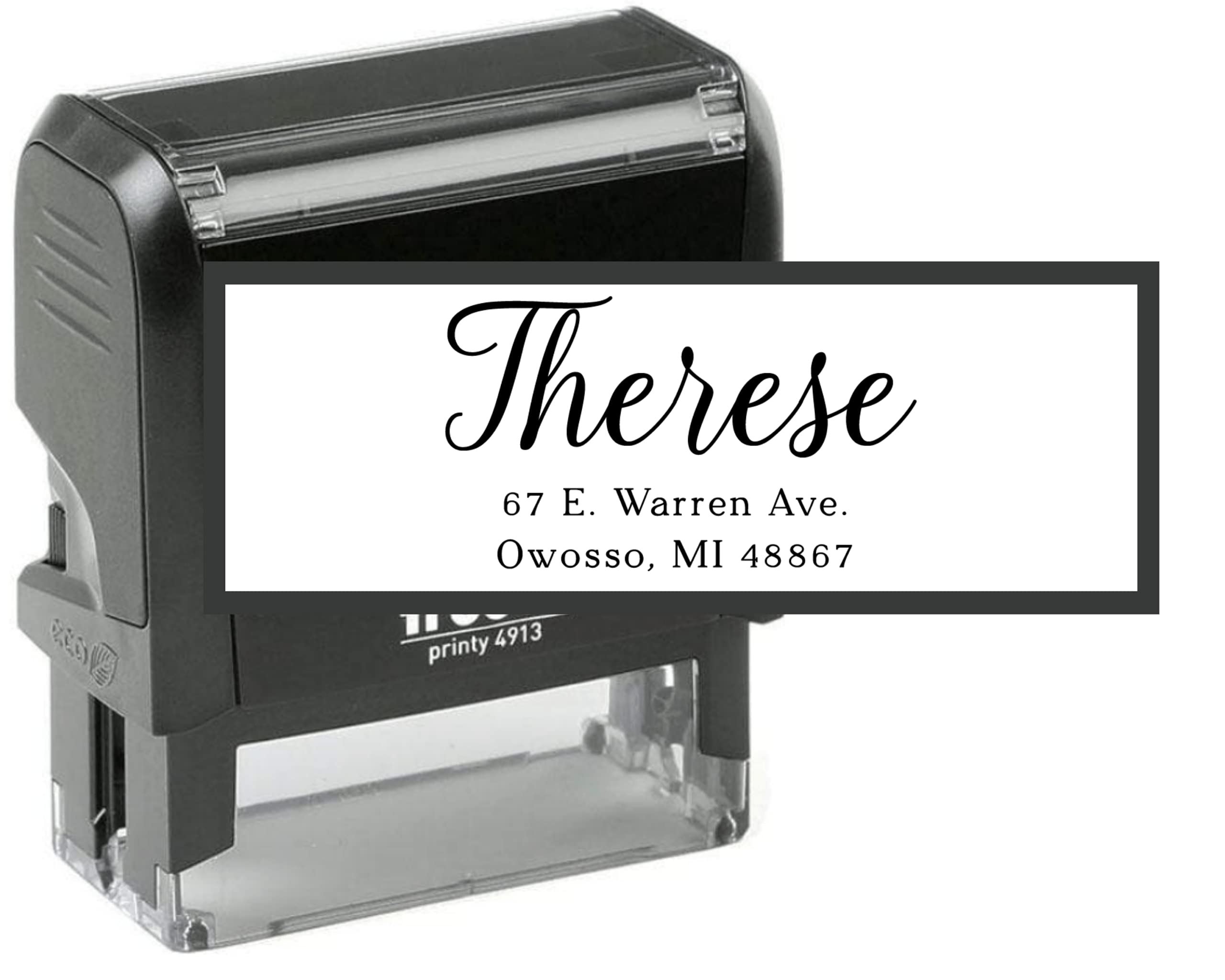 Custom Self-Inking Return Address Stamp - Personalized 3-Line Text & 15 Graphic Designs - Wood/Rubber Handle - 7/8