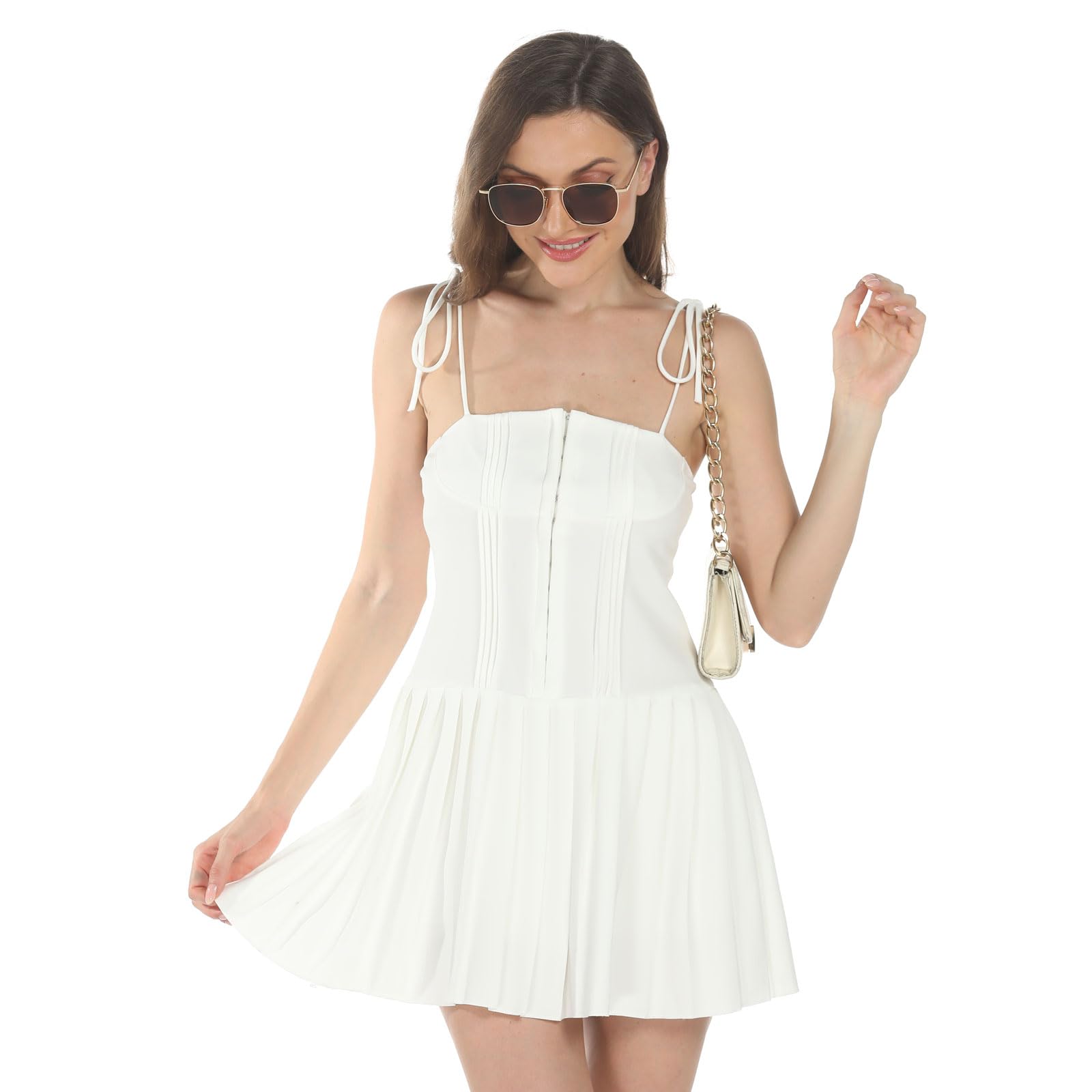 BNGD Women's French White Sexy Slim Backless Strappy Halter Dress - Perfect for Date Night, Cocktail Parties & Summer Vacations
