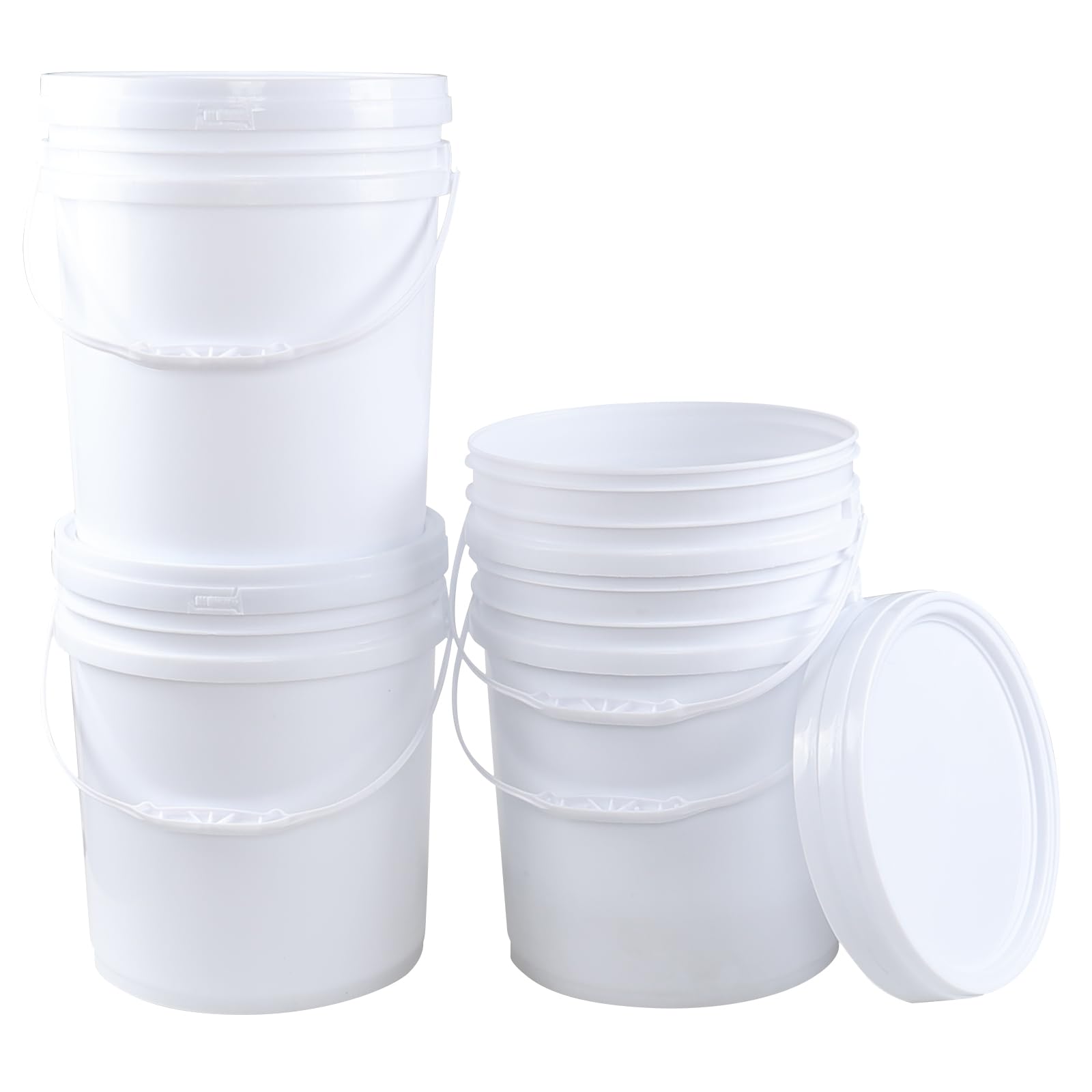 7 Gallon White Plastic Buckets with Lids (Set of 4) - Heavy Duty Food Storage Containers with Ergonomic Handles for Home, Kitchen, Restaurant & Bulk Storage