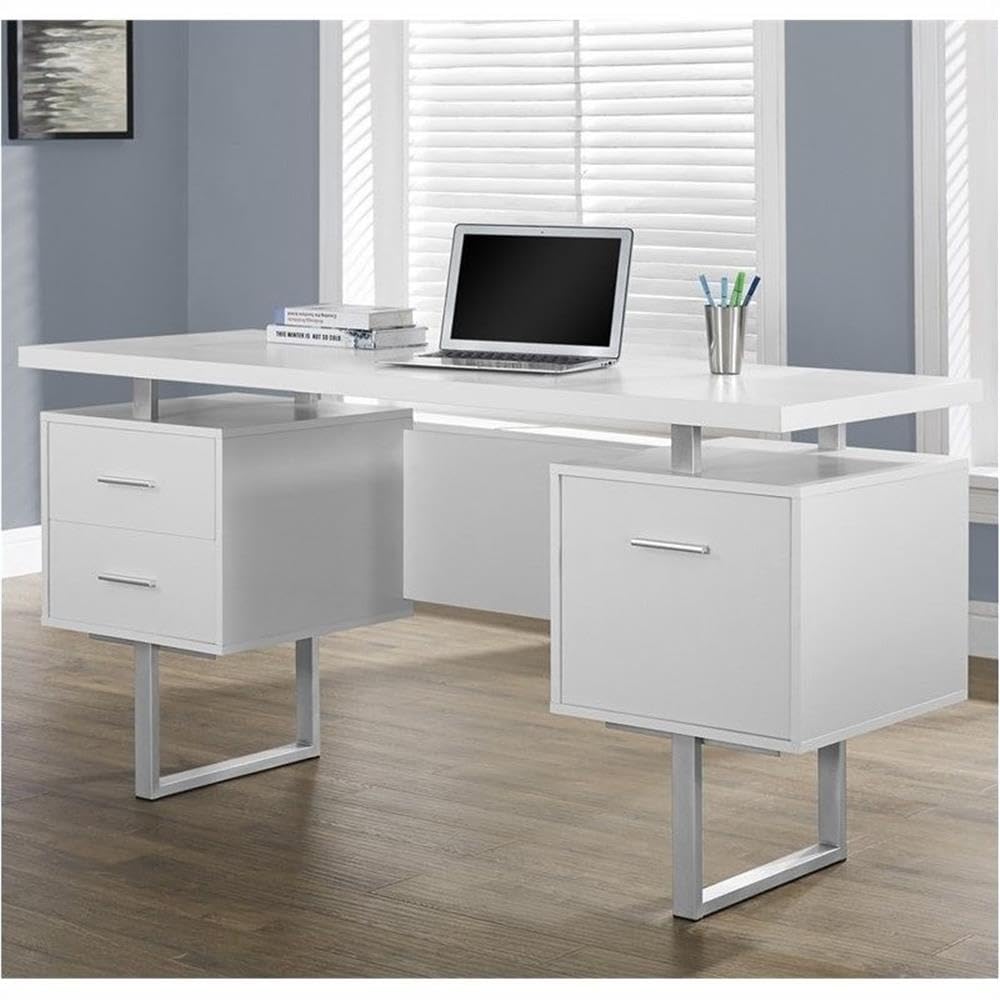 Pemberly Row 60 Inch White 3-Drawer Computer Desk - Home Office Writing Workstation for Small Spaces & Remote Work