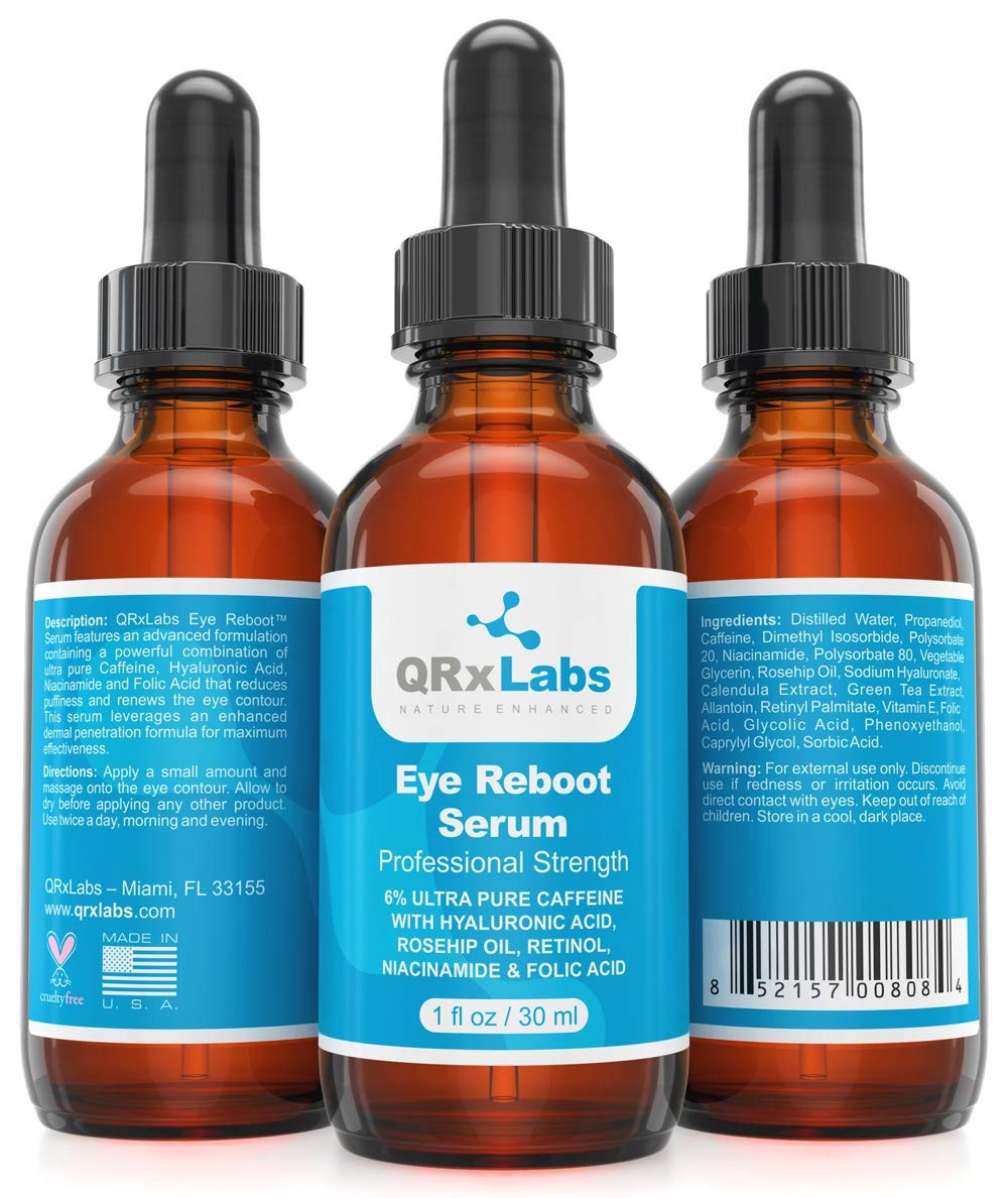 **6% Caffeine Eye Serum with Hyaluronic Acid, Rosehip Oil & Retinol - Dark Circle & Puffiness Treatment for Wrinkles, Fine Lines & Crow's Feet - 1 oz / 30 ml - Perfect for Morning & Night Skincare Routine**