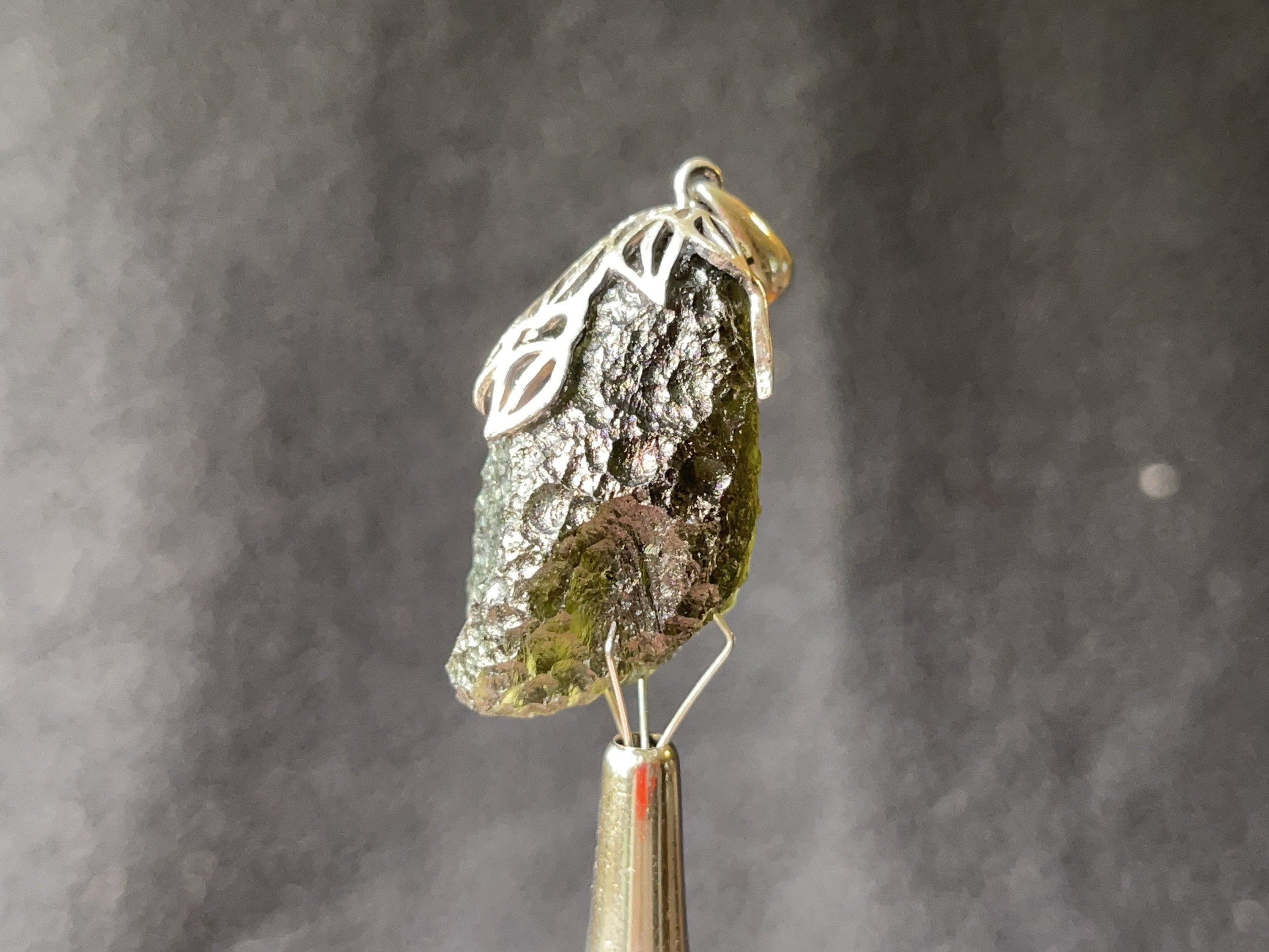 Genuine Moldavite Pendant Necklace - Sterling Silver with Leaf Bail - Authentic Raw Moldavite Jewelry for Spiritual Healing & Energy Protection - Perfect for Meditation, Reiki, and Crystal Therapy