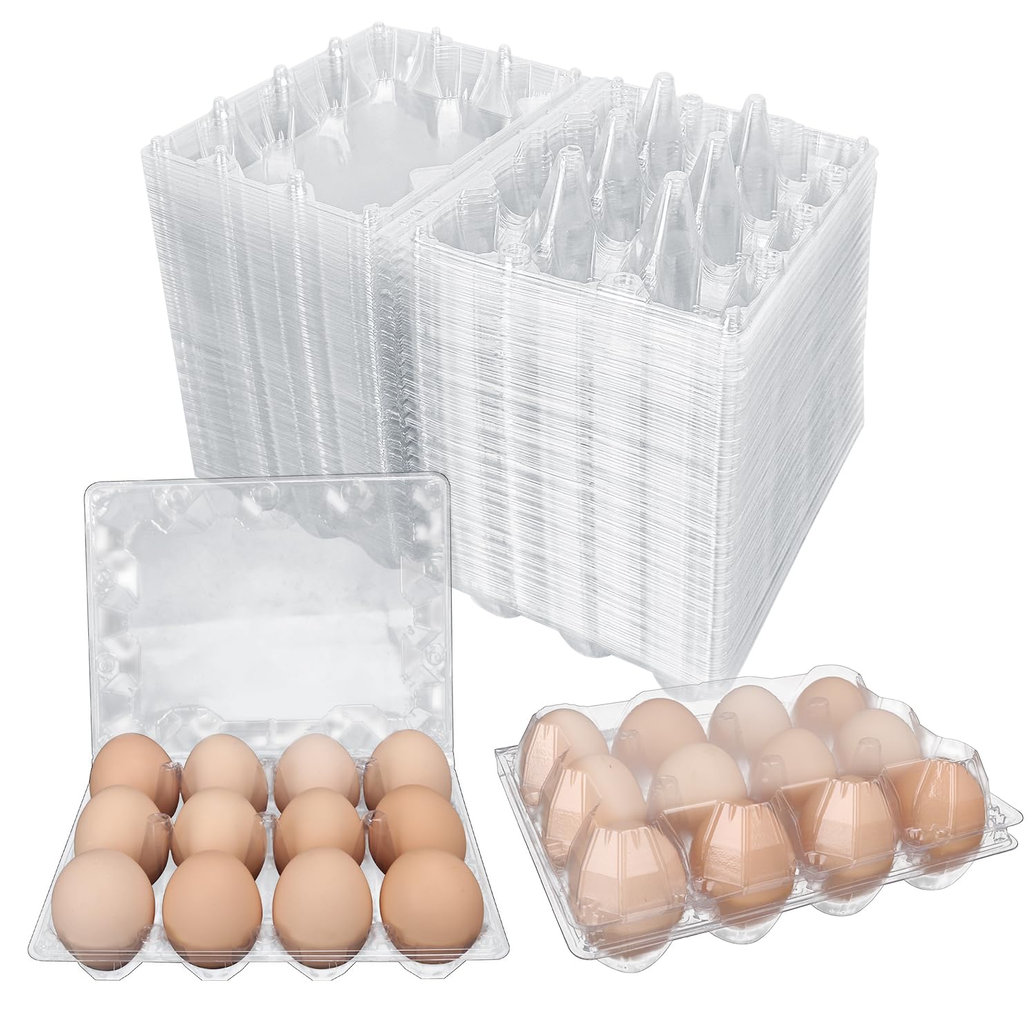 150 Pack Clear Plastic Egg Cartons - Bulk Chicken Egg Holders & Trays for Home Kitchen, Farm, Market - Eco-Friendly 12 Grid Egg Storage Solution - Perfect for Organizing, Selling Eggs, or Farmers Market Displays