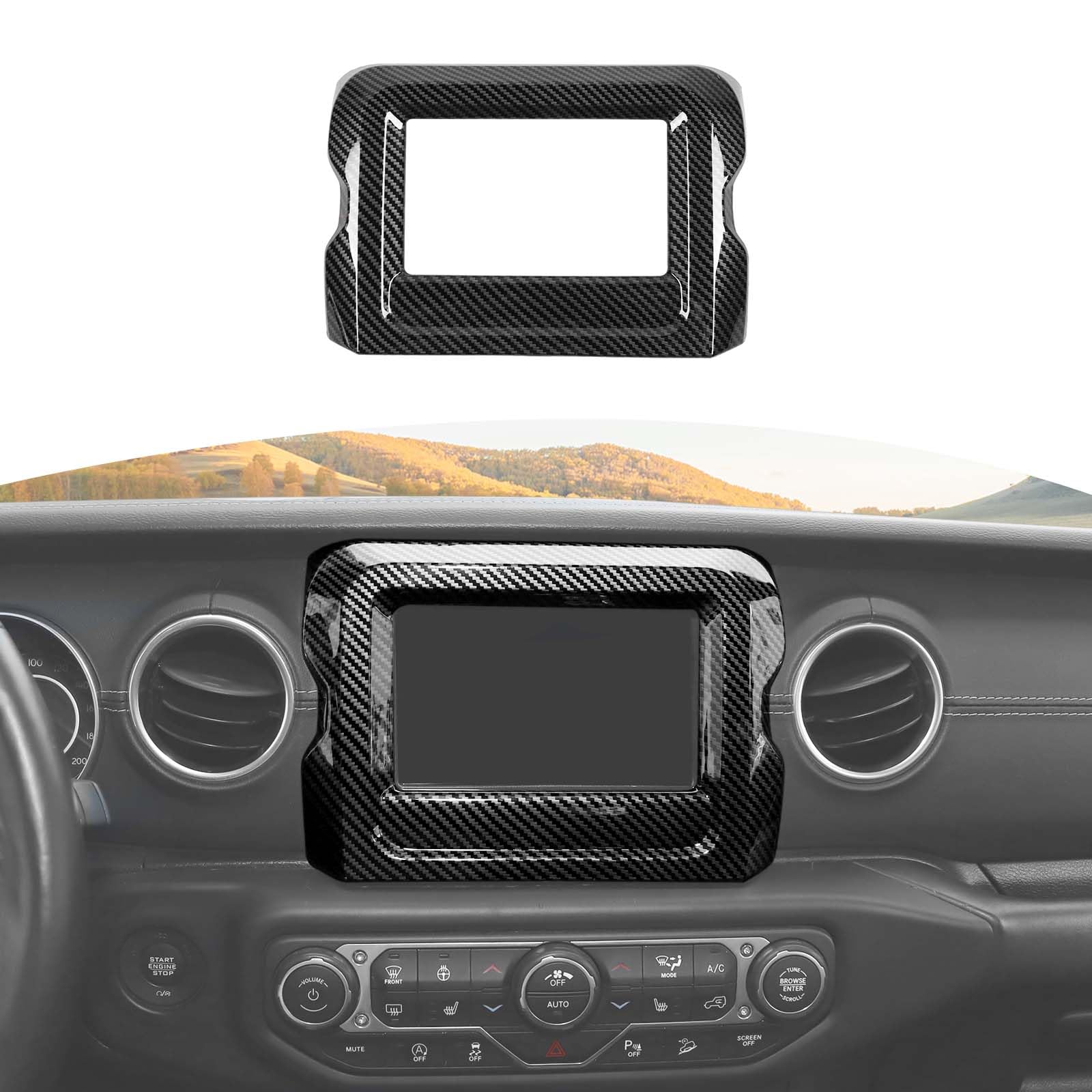 RT-TCZ Jeep JL Center Console Radio Display Panel Trim Cover - Carbon Fiber for Wrangler JL/JLU & Gladiator JT (2018-2023) | 7-Inch Black Interior Upgrade | Perfect for Off-Roading & Daily Commuting