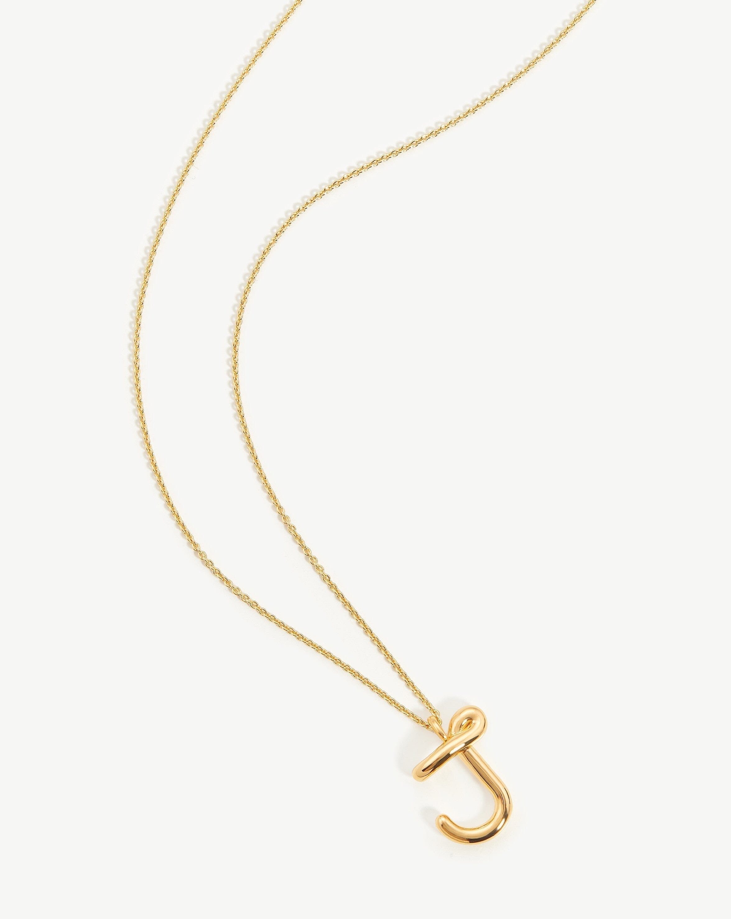 Curly Molten Initial Pendant Necklace - Personalized Letter J - 18k Gold Vermeil Jewelry for Women - Perfect Gift for Birthday, Anniversary & Valentine's Day