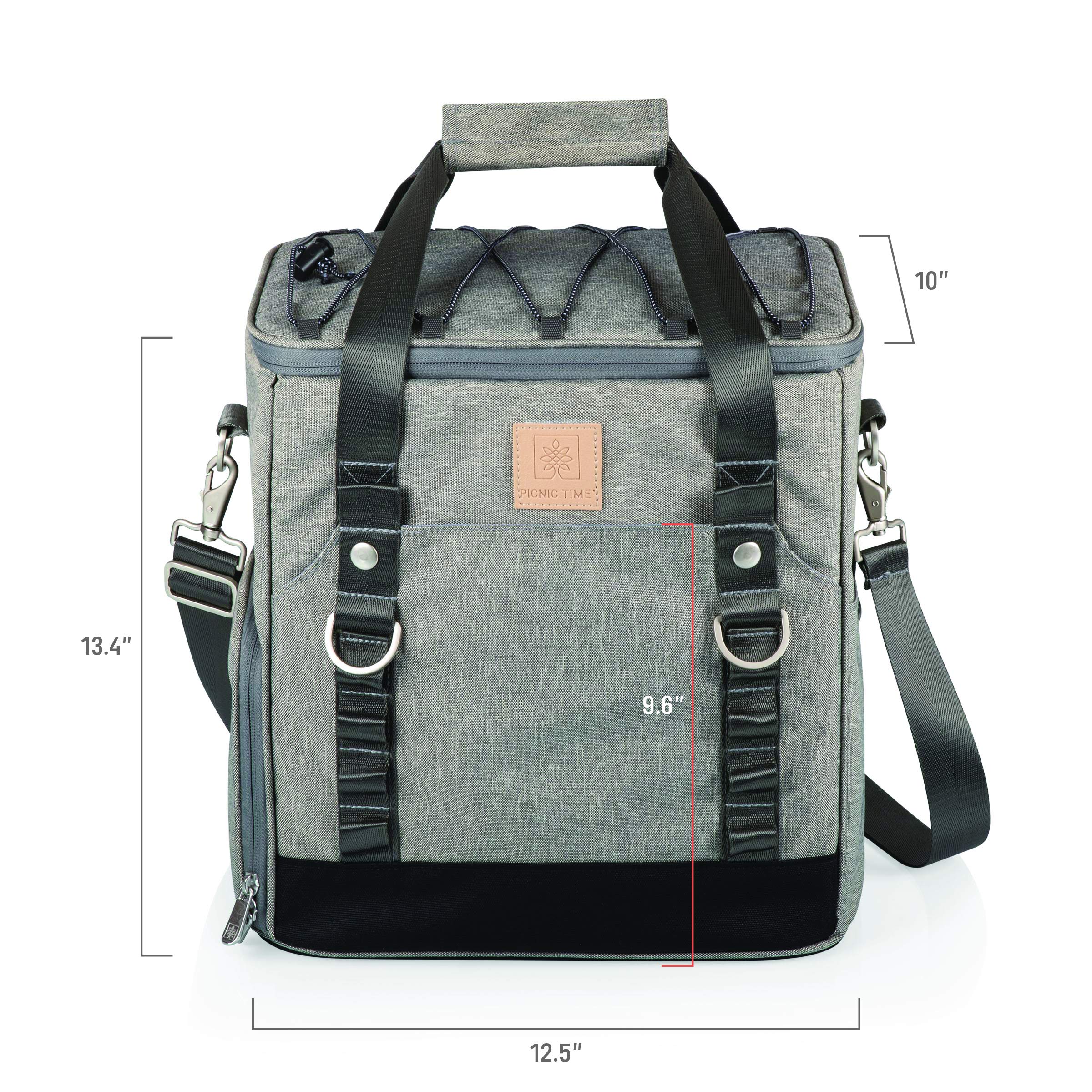 PICNIC TIME PT-Frontier Insulated Picnic Cooler Tote Bag with Picnic Set - Portable Soft Cooler for Beach, Camping & Outdoor Activities (Heathered Gray)