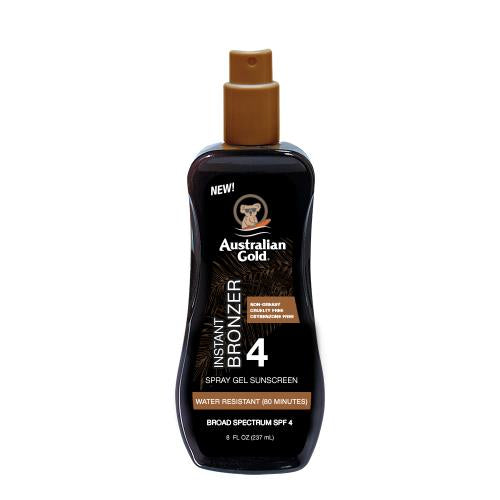 Australian Gold Spray Gel with Bronzer SPF4 - 8 oz Tanning Lotion for Sun Protection & Natural Glow - Perfect for Beach, Pool & Outdoor Activities