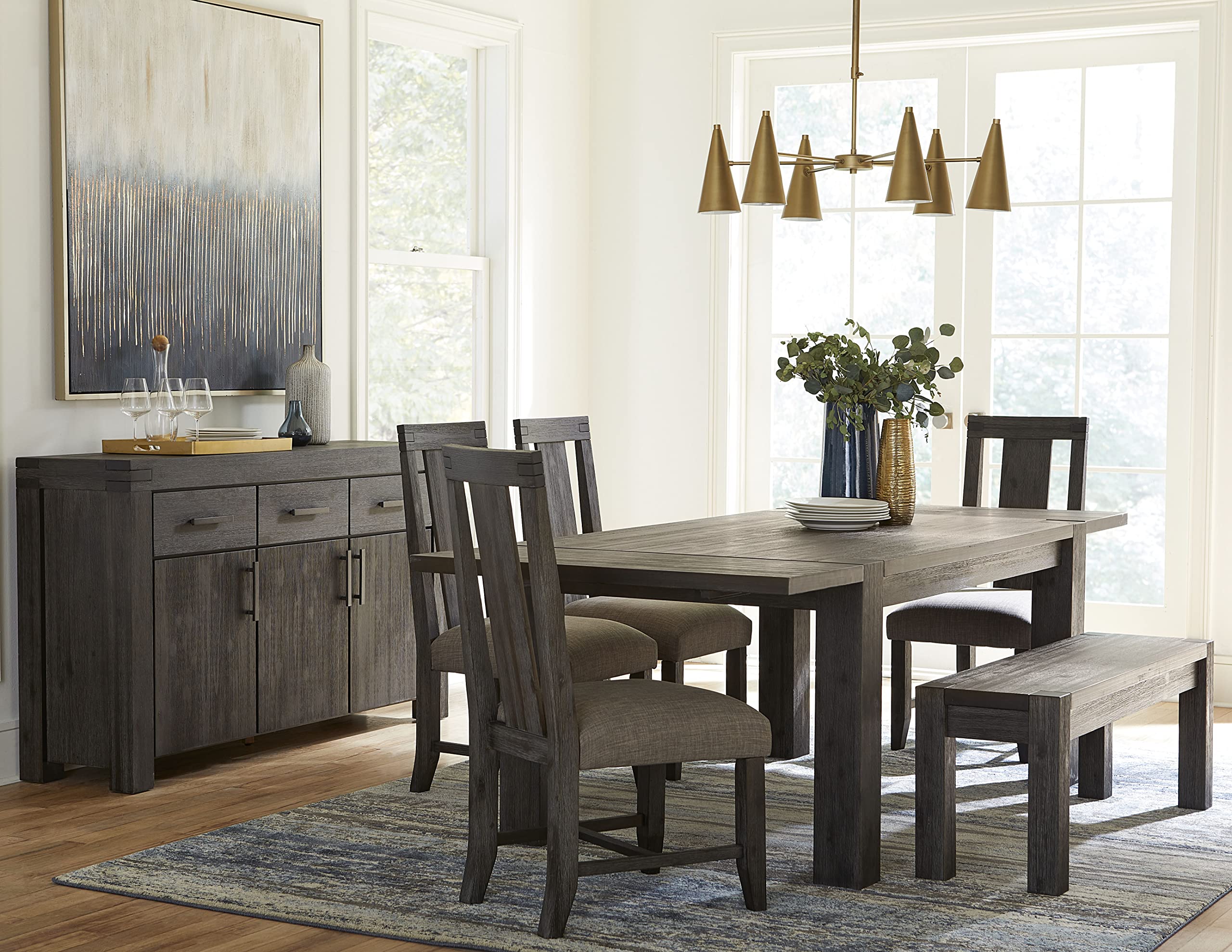 Modus Furniture Dining Chairs Set of 2 - Modern Upholstered Kitchen Chairs with Metal Legs, Meadow Graphite Fabric - Perfect for Dining Room, Kitchen, Breakfast Nook & Small Spaces
