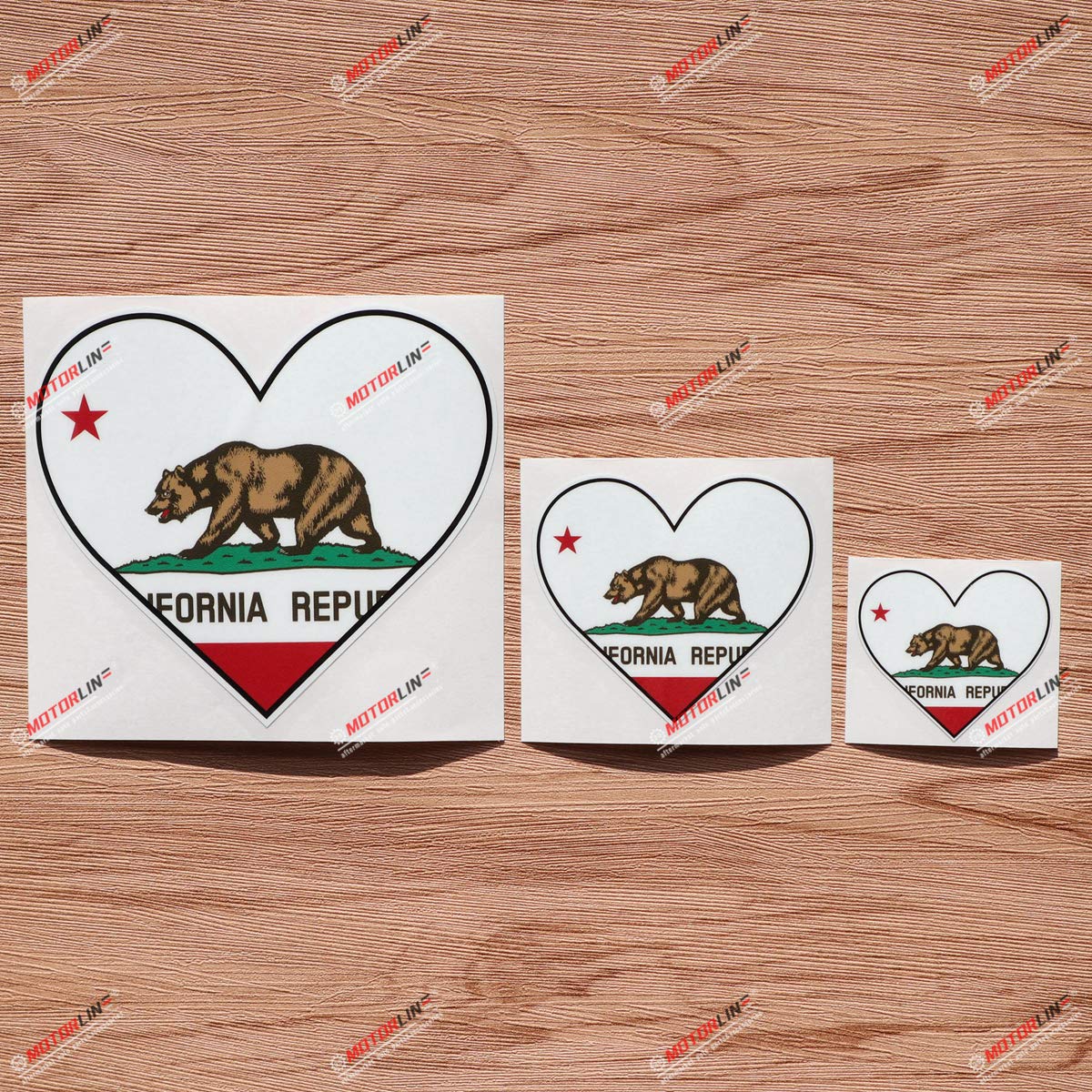 California Heart Shape Flag Decal Vinyl Sticker Set - 3 Pack (2
