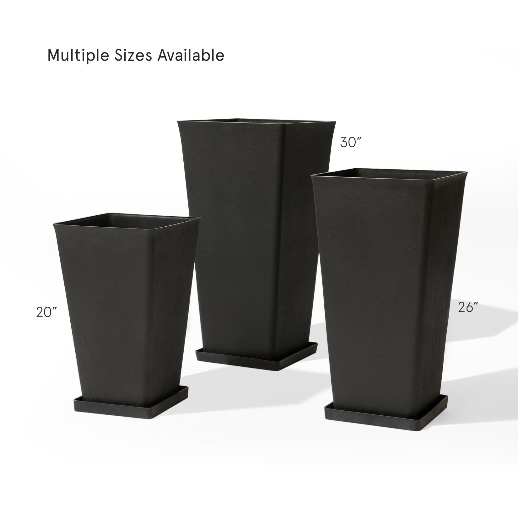 LA JOLIE MUSE 30 Inch Tall Black Planters - Set of 2 Indoor/Outdoor Rectangular Large Flower Pots with V-Shaped Taper Design - Perfect for Front Door Decor, Patio, Garden, and Home Entrance Greenery Display