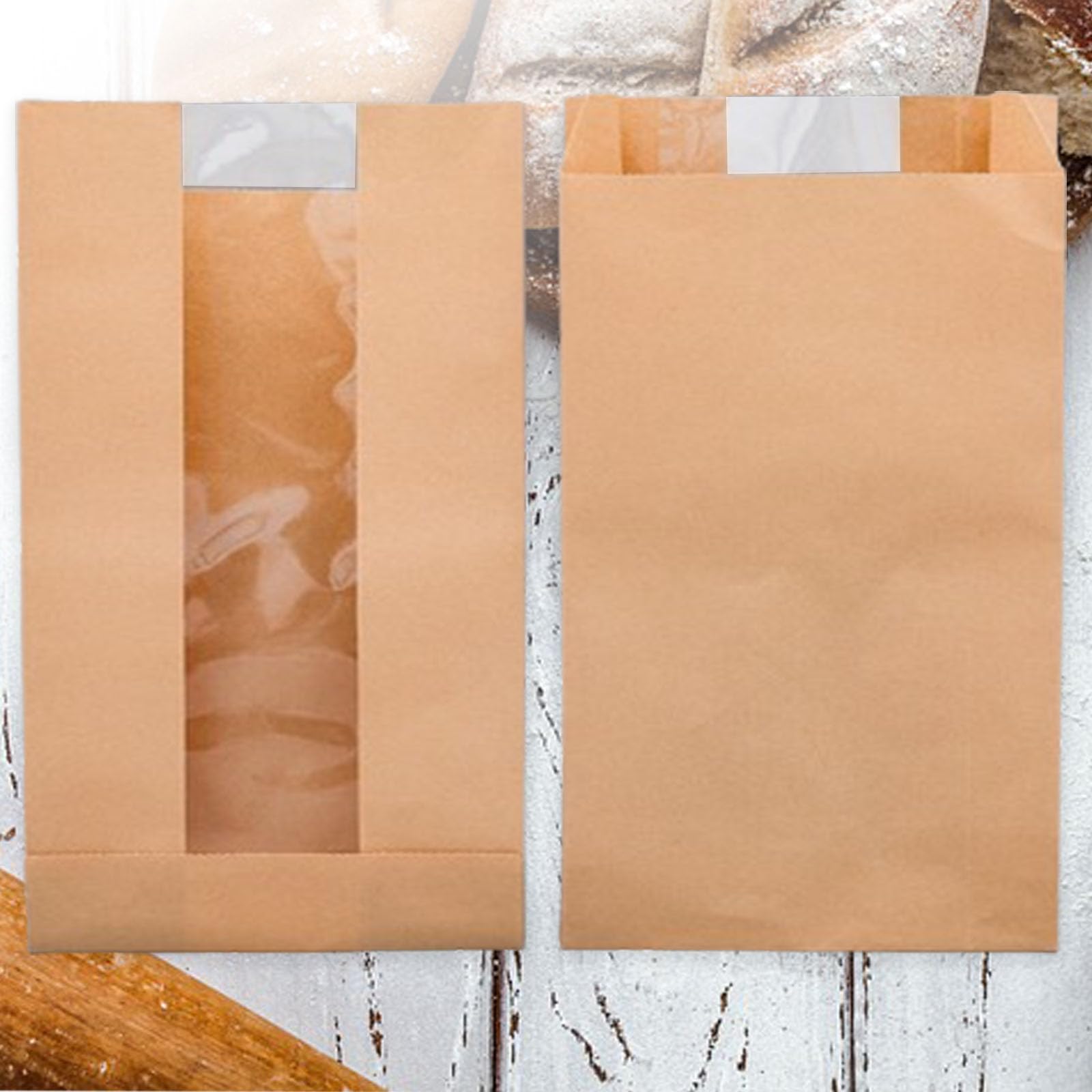 90 Pack Bakery Bags with Window - 13.7 x 8.2 x 3.5 Inch Kraft Paper Bread Bags with Stickers for Homemade Sourdough, Cookies & Baked Goods | Perfect for Artisan Bakeries, Farmers Markets & Gift Packaging