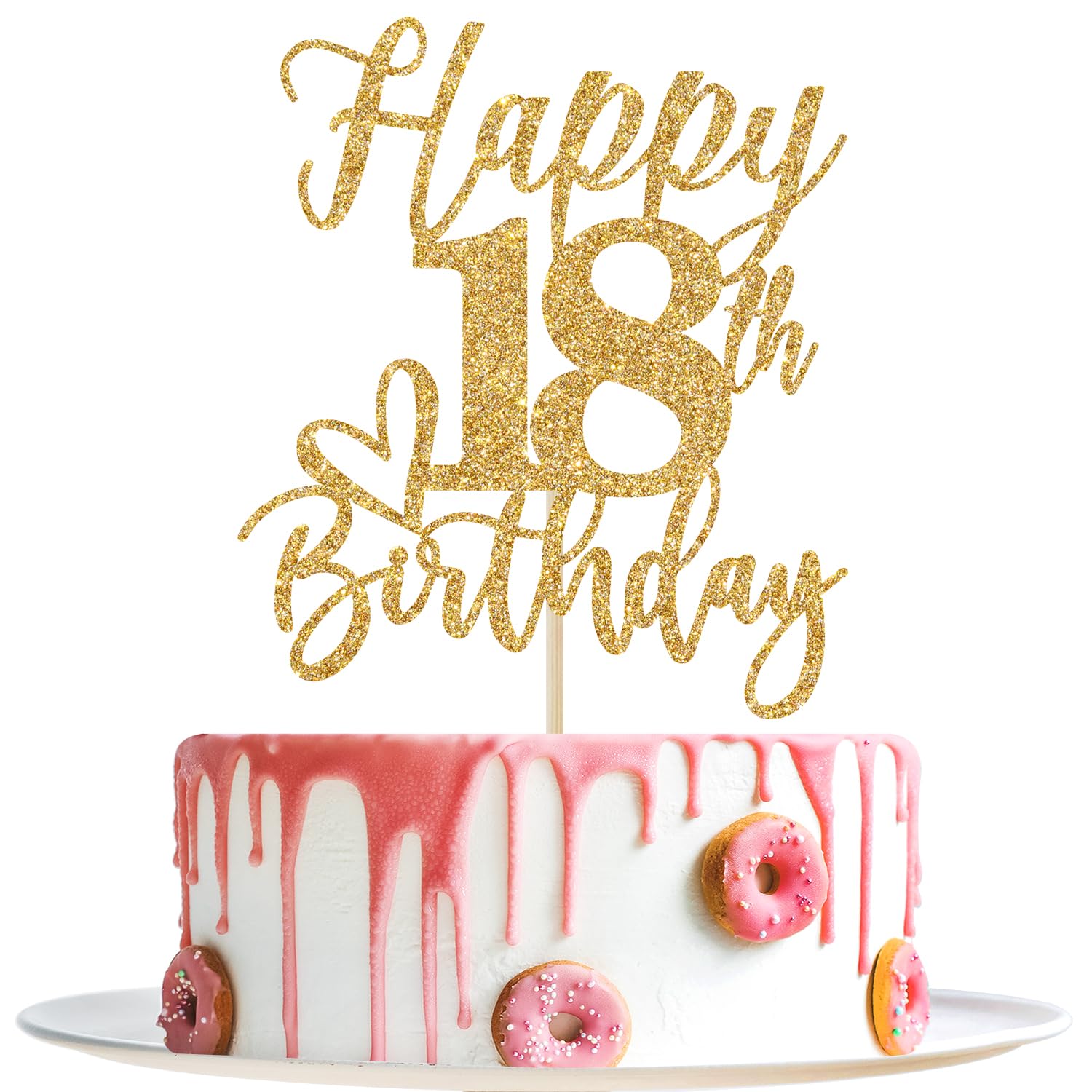 Gold Glitter Happy Birthday Cake Topper - Funny 18th Birthday Party Decorations for Women & Men - Perfect for Birthday Cakes, Cupcakes, and Party Decor