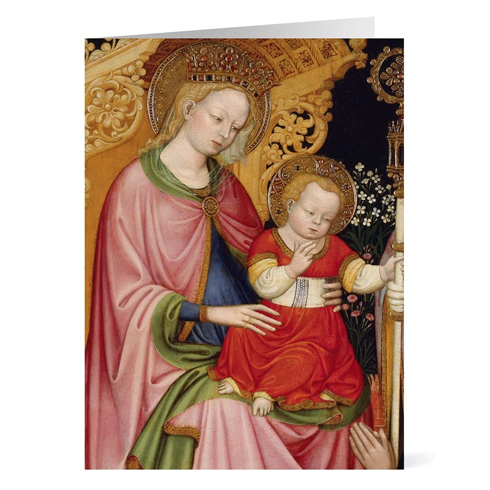 Religious Christmas Cards Box Set - 15 Foil Stamped Holiday Greeting Cards with Envelopes, Madonna and Child Art, Inside Message 