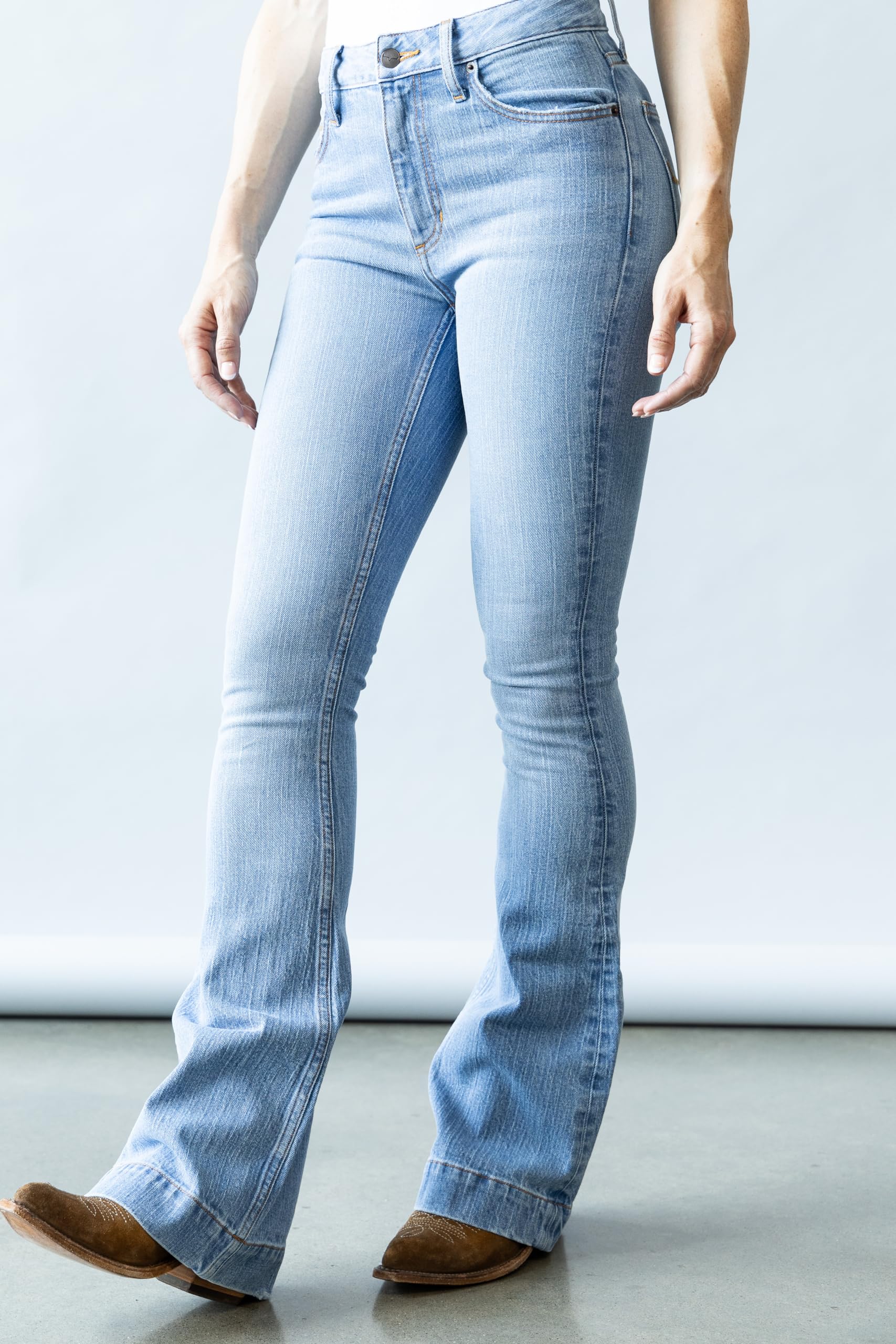 Kimes Ranch Women's Jennifer High Rise Wide Leg Flare Jeans - Light Wash Western Denim Pants for Casual Wear & Cowgirl Style