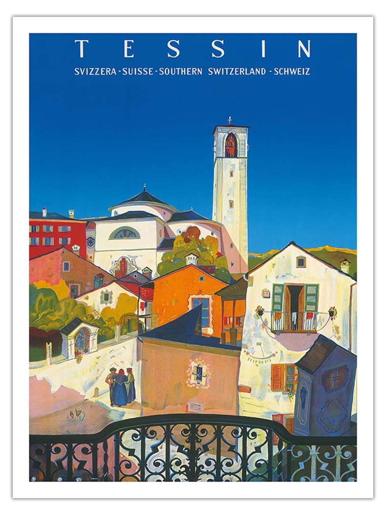 Vintage Daniele Buzzi 1943 Ticino Switzerland Travel Poster - Southern Switzerland Alps Landscape Art Print on Premium 290gsm Bamboo Paper (24x32in Unframed) - Perfect for Home Decor, Office Wall Art & Swiss Travel Memorabilia