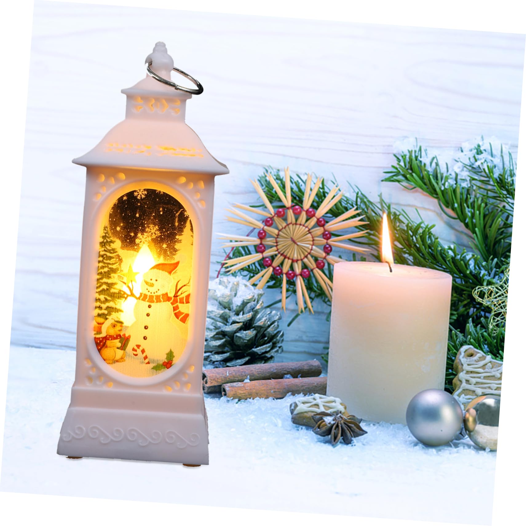2 Pack LED Christmas Candle Lanterns - Battery Operated Snowman Decor with Warm White Lights, Hanging/Tabletop Holiday Decor for Home, Party, Xmas Tree & Winter Decoration