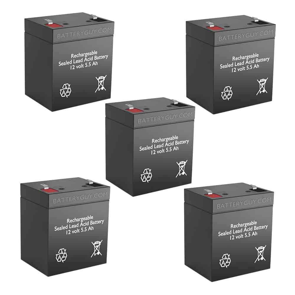 5388 Replacement 12V 5.5Ah SLA Battery Pack - 5 Rechargeable High Rate Sealed Lead Acid Batteries (Brand Equivalent) for Emergency Lights, Security Systems & Power Backup
