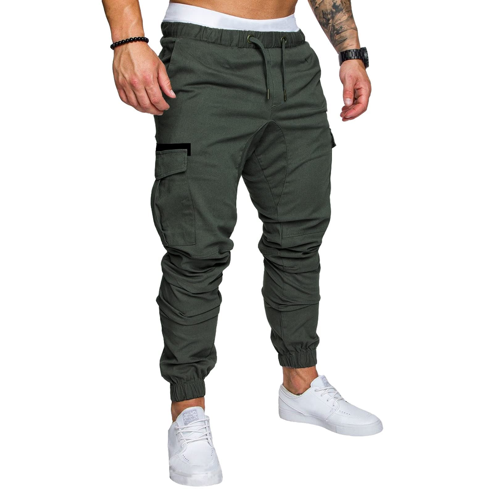 Elselect Men's Jogger Cargo Pants - Athletic Workout Gym Sweatpants, Cotton Tapered Running Hiking Sport Trousers for Casual Wear & Outdoor Activities