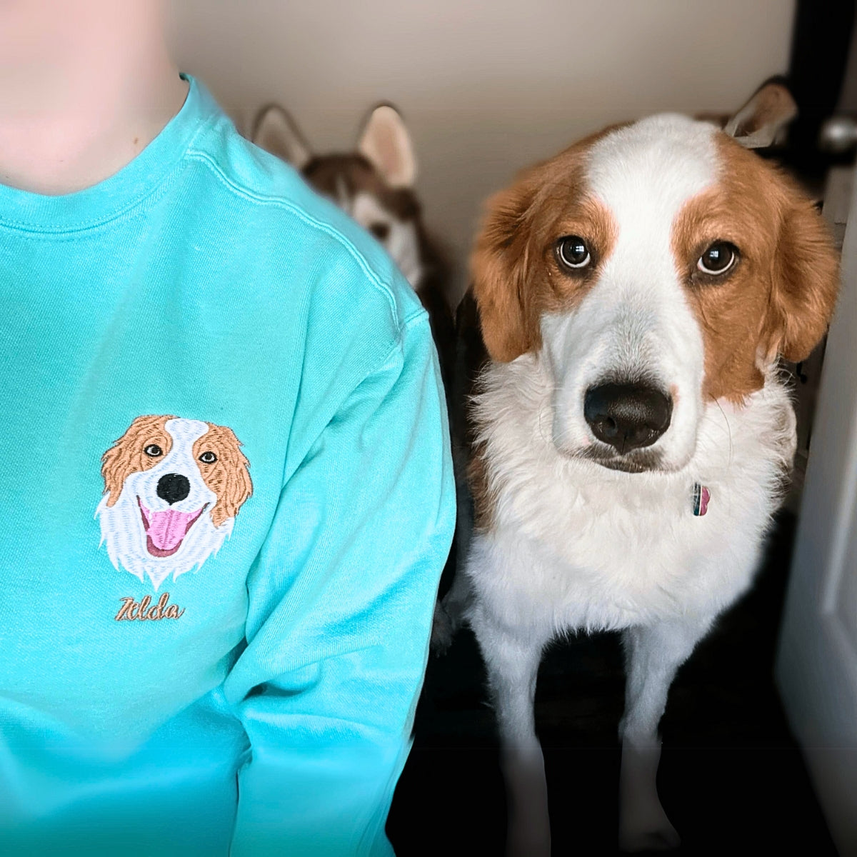 Custom Pet Embroidered Sweatshirt with Photo - Personalized Pet Face & Name Hoodie or T-Shirt | Unique Gift for Pet Lovers, Dog & Cat Owners | Cozy Casual Wear for Family Photos, Outdoor Adventures