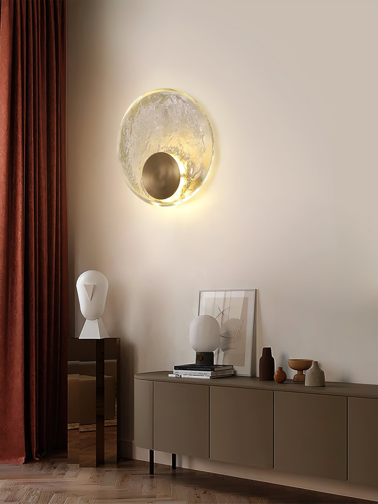 Vintage Brass Round Glass Wall Light Fixture - Elegant Sconce for Living Room, Bedroom, or Hallway Lighting