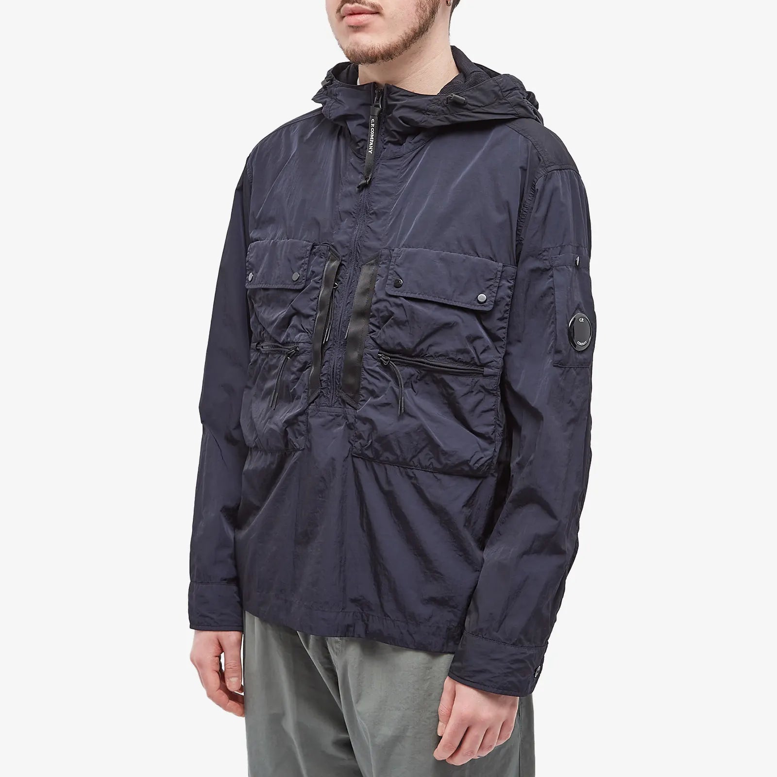 CP Company Navy Chrome Hooded Smock Jacket - Waterproof Windbreaker for Outdoor Hiking & Urban Streetwear Fashion