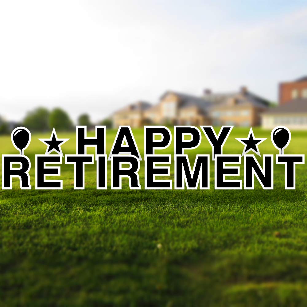 Happy Retirement Yard Sign - 18in Tall Congratulations Decor with Stakes & Emojis, Corrugated Plastic Outdoor Farewell Sign - Perfect for Retirement Parties, Going Away Gifts & Outdoor Celebrations (Black)