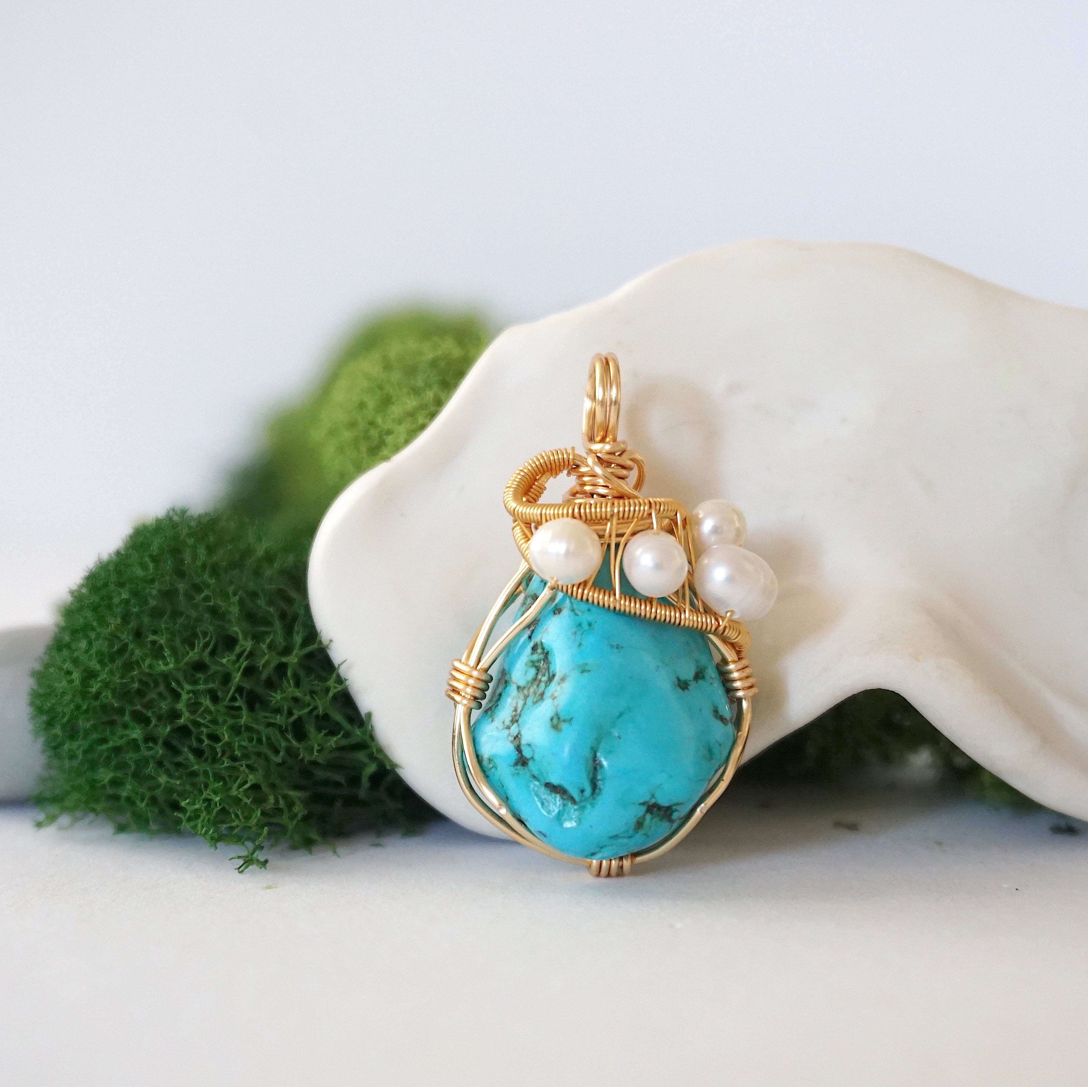 Elegant Turquoise and Pearl Necklace - 18K Gold Plated Statement Jewelry for Women | Perfect for Weddings, Parties & Special Occasions