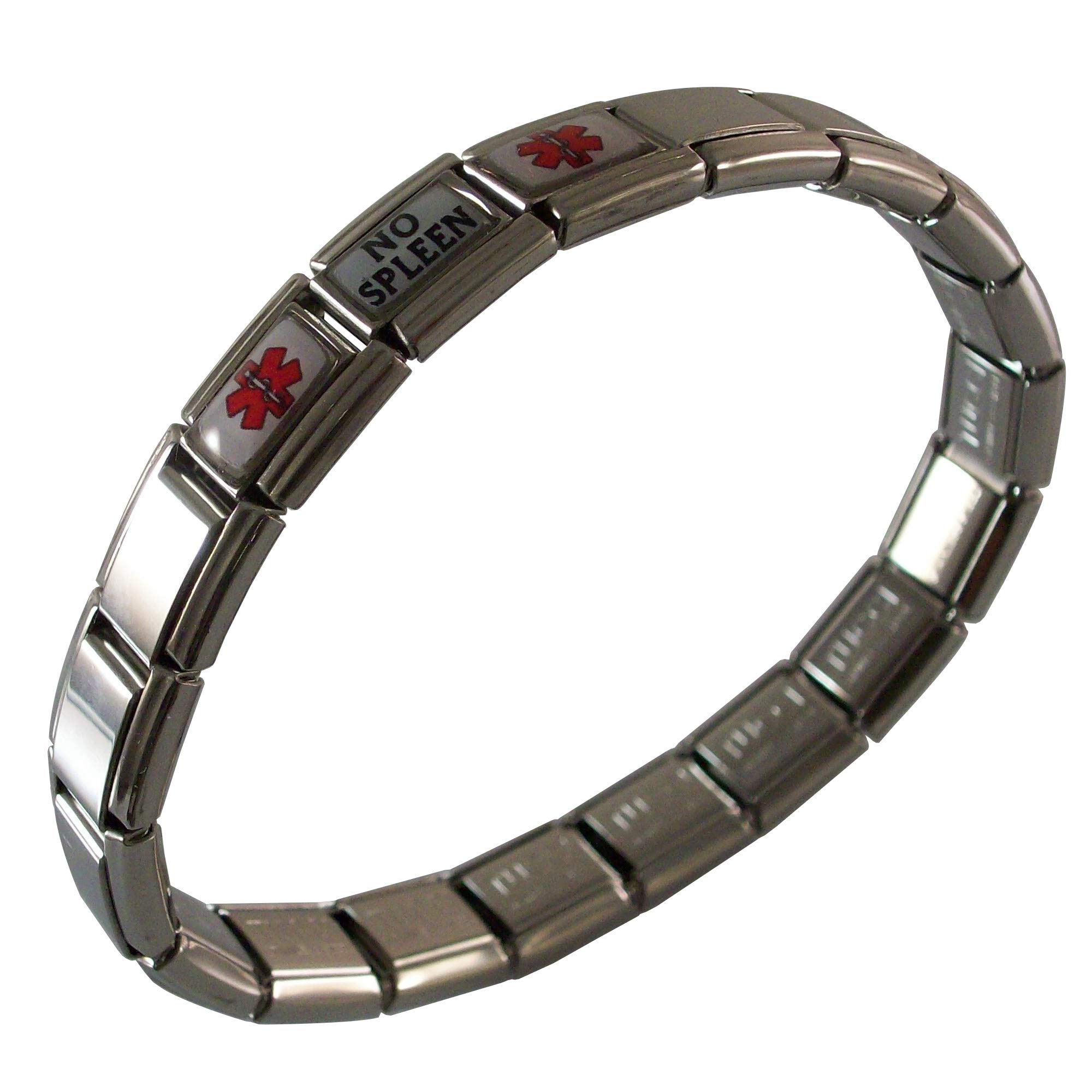 No Spleen Medical Alert Bracelet - Italian Charm Style Stretchy Stainless Steel ID Band for Emergency Health Conditions (Perfect for Asplenia Patients & Daily Wear)