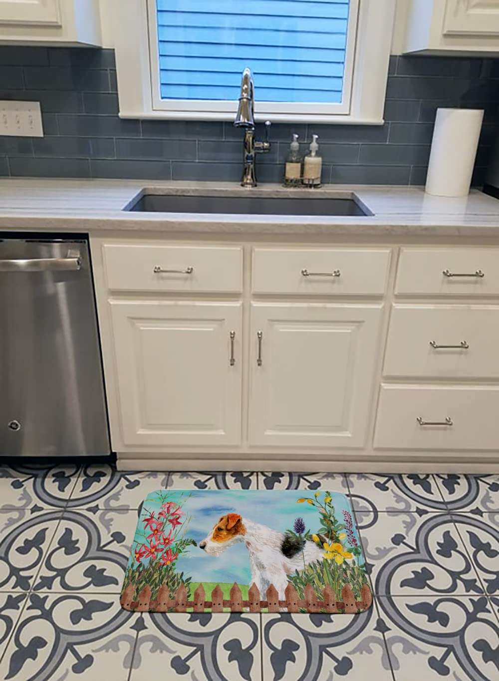 Fox Terrier Spring Machine Washable Memory Foam Bath Mat - Non-Slip Kitchen & Bathroom Rug, Quick Dry Durable Thick Decor for Home, Bedroom, Living Room | Pet Lover Gift Idea
