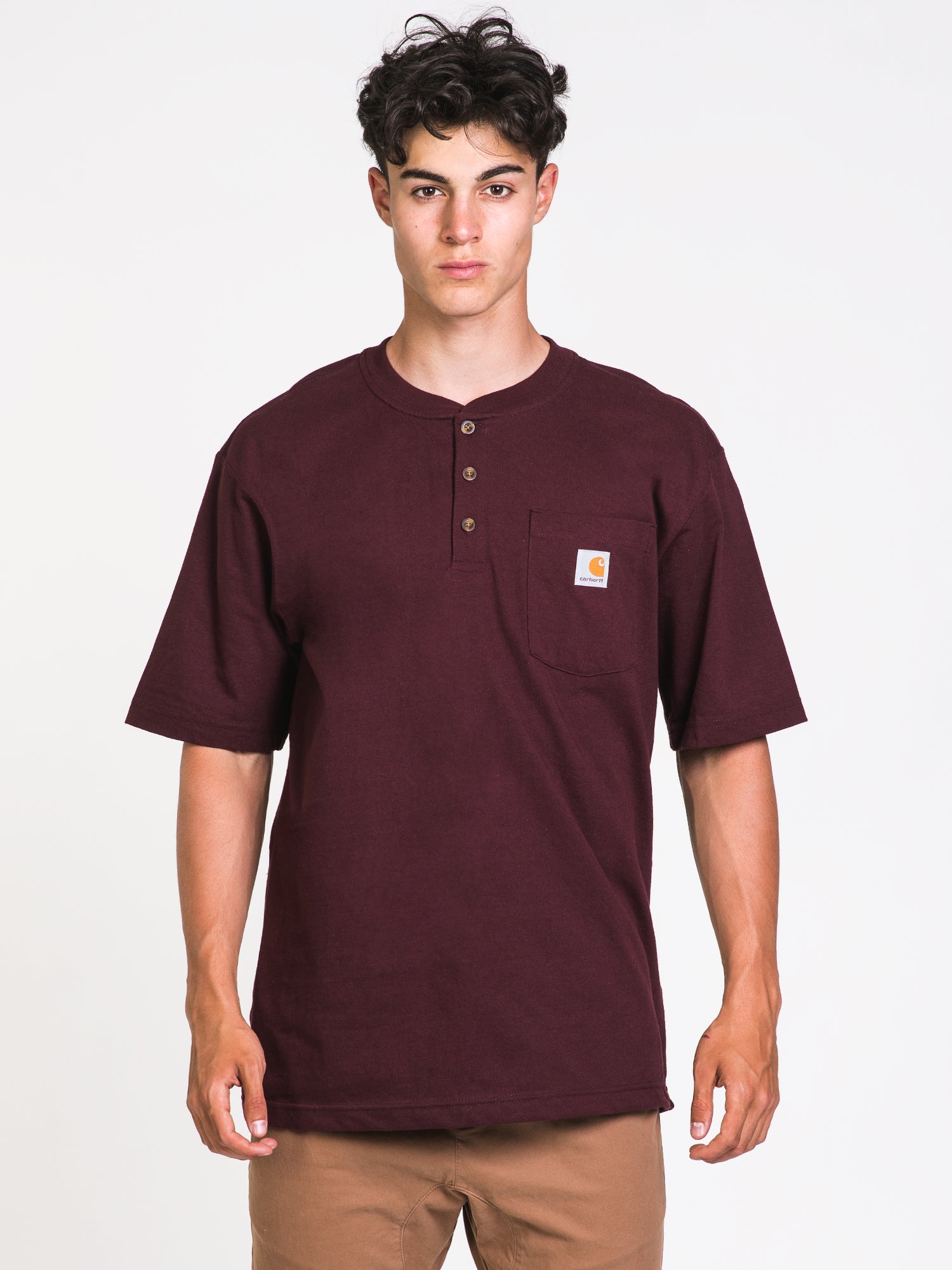Carhartt 3/4 Sleeve Button-Up T-Shirt for Men | Workwear & Casual Wear | Durable Cotton Shirt for Construction, Outdoor & Everyday Use