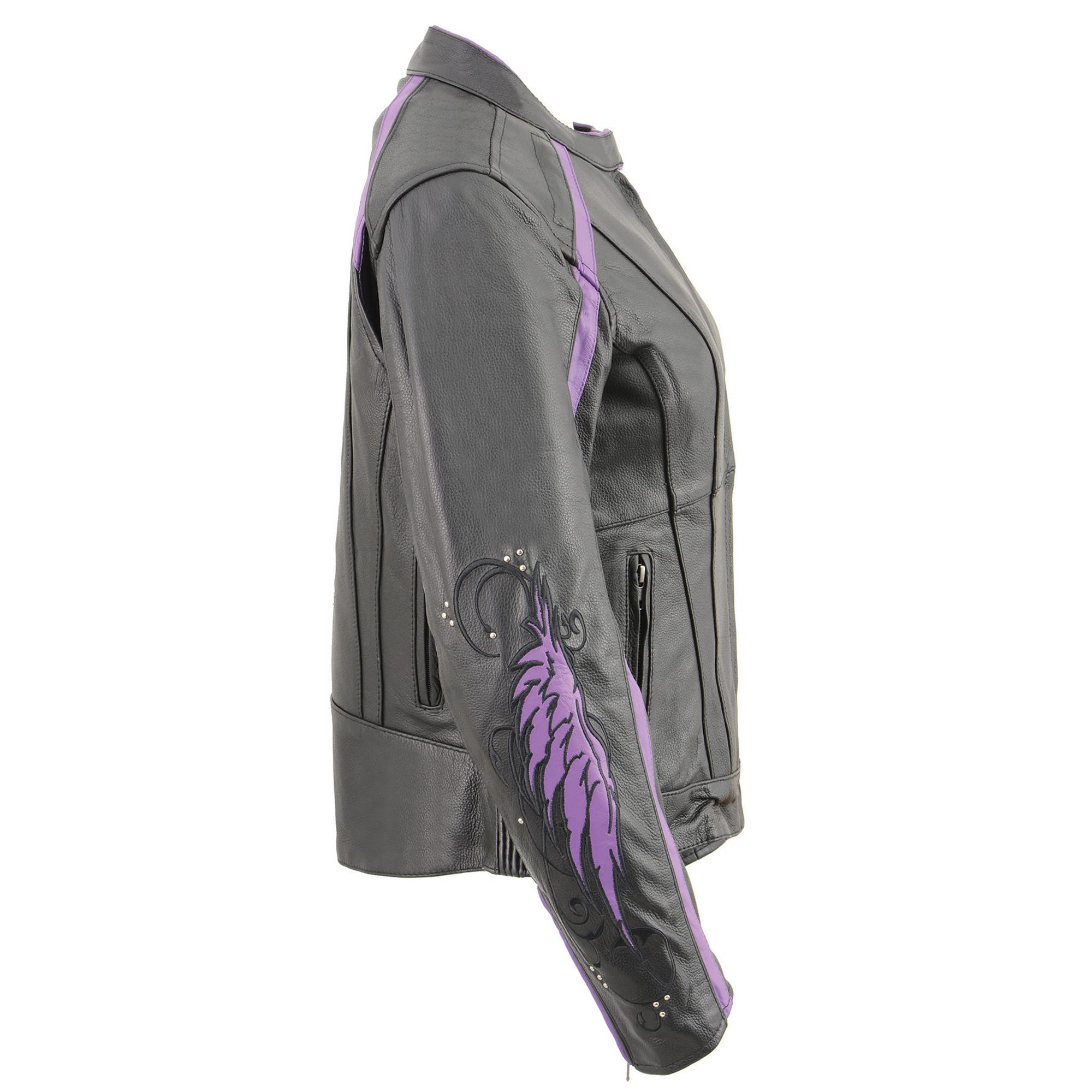Milwaukee Leather Women's Motorcycle Jacket with Stud & Wings Detailing, Embroidered Design ML1952-PURPLE - Perfect for Biker Outfits & Fashion Streetwear