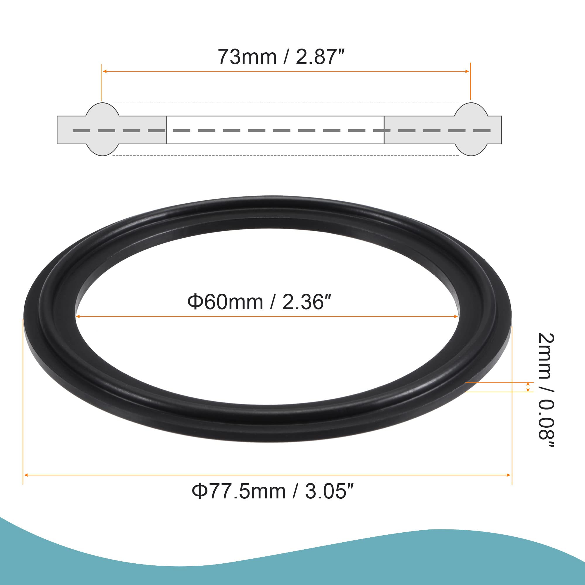 High-Performance 2.5 Inch Fluorine Rubber Gasket Flange O-Ring for Vacuum Clamps - Black (2 Pack) - Ideal for Industrial Sealing, HVAC Systems & Automotive Applications
