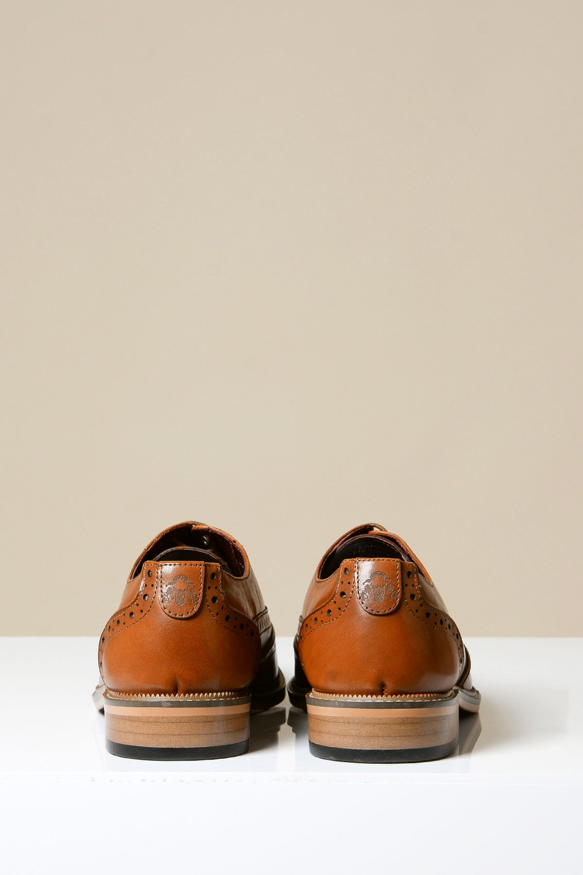 LARKIN Men's Tan Leather Brogue Shoes - Classic Oxford Style Dress Shoes for Business, Office & Formal Occasions