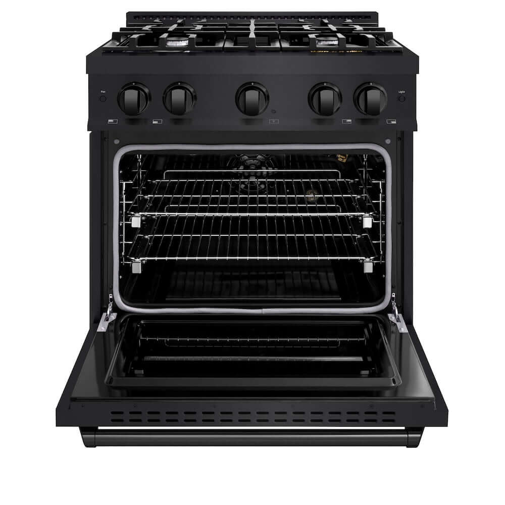 ZLINE 30 Inch 4.2 Cu. Ft. Black Stainless Steel Gas Range with 4 Burner Cooktop & Convection Oven - Perfect for Modern Kitchens, Home Cooking, and Professional Chefs (CGRB 30)