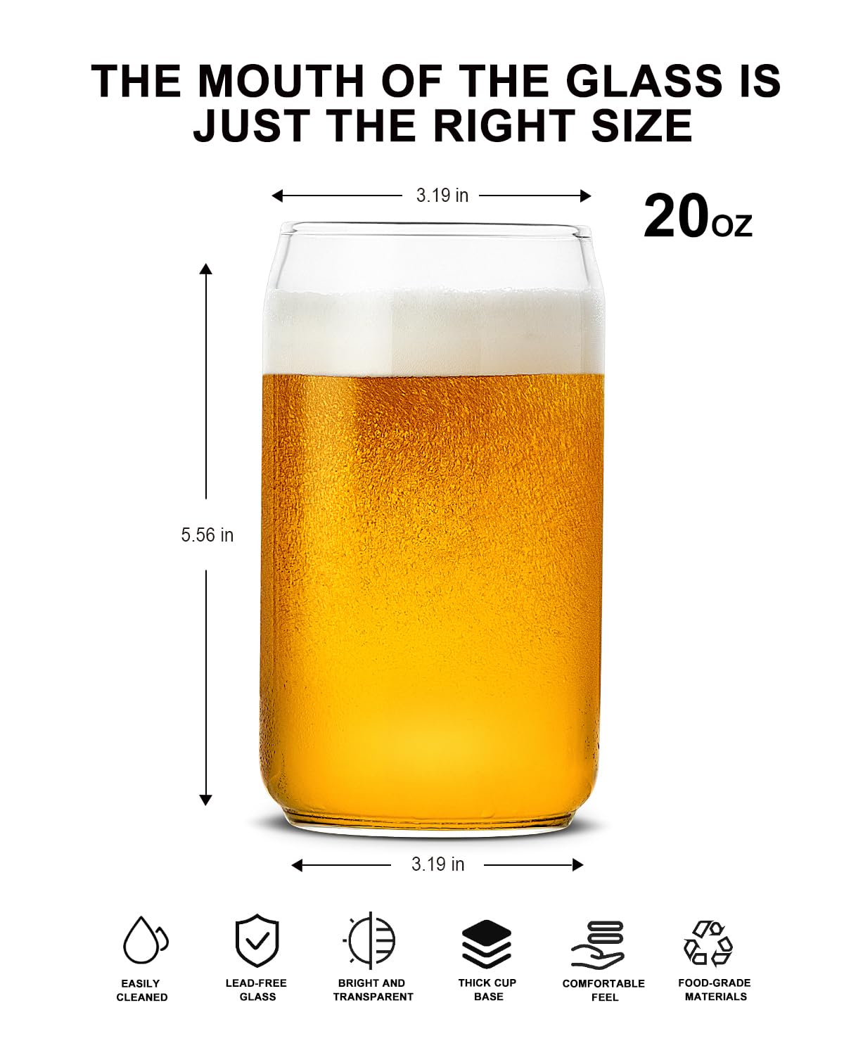 LUXU 20 oz Can Shaped Beer Glasses Set of 2 - Premium Craft Drinking Glasses for Beer, Cocktails & Beverages - Perfect for Parties, BBQs & Home Bars (Set of 2)
