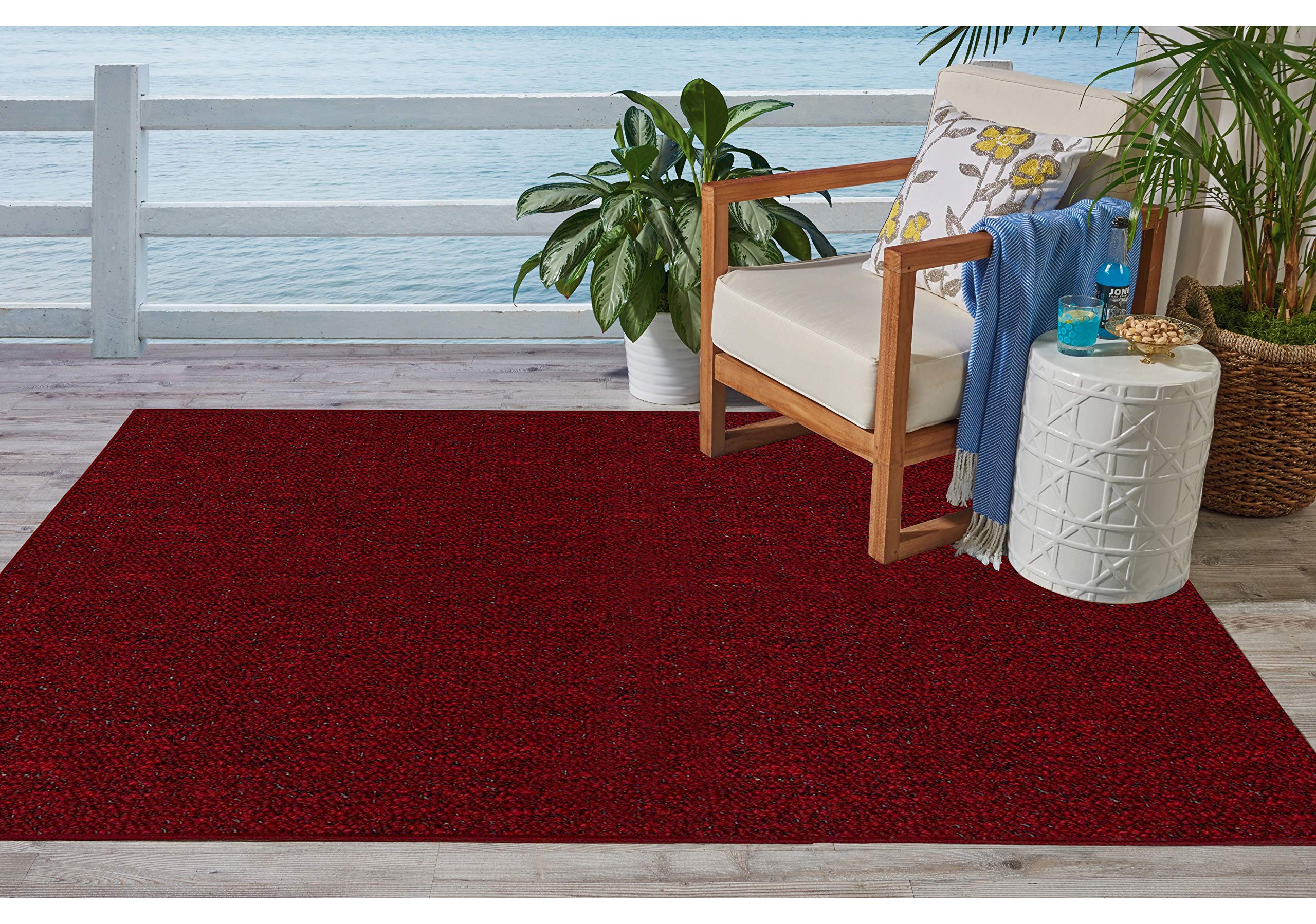 5' x 7' Red Indoor/Outdoor Area Rug - Soft & Durable for Living Room, Patio, Deck - Machine Washable - All-Weather Home Decor