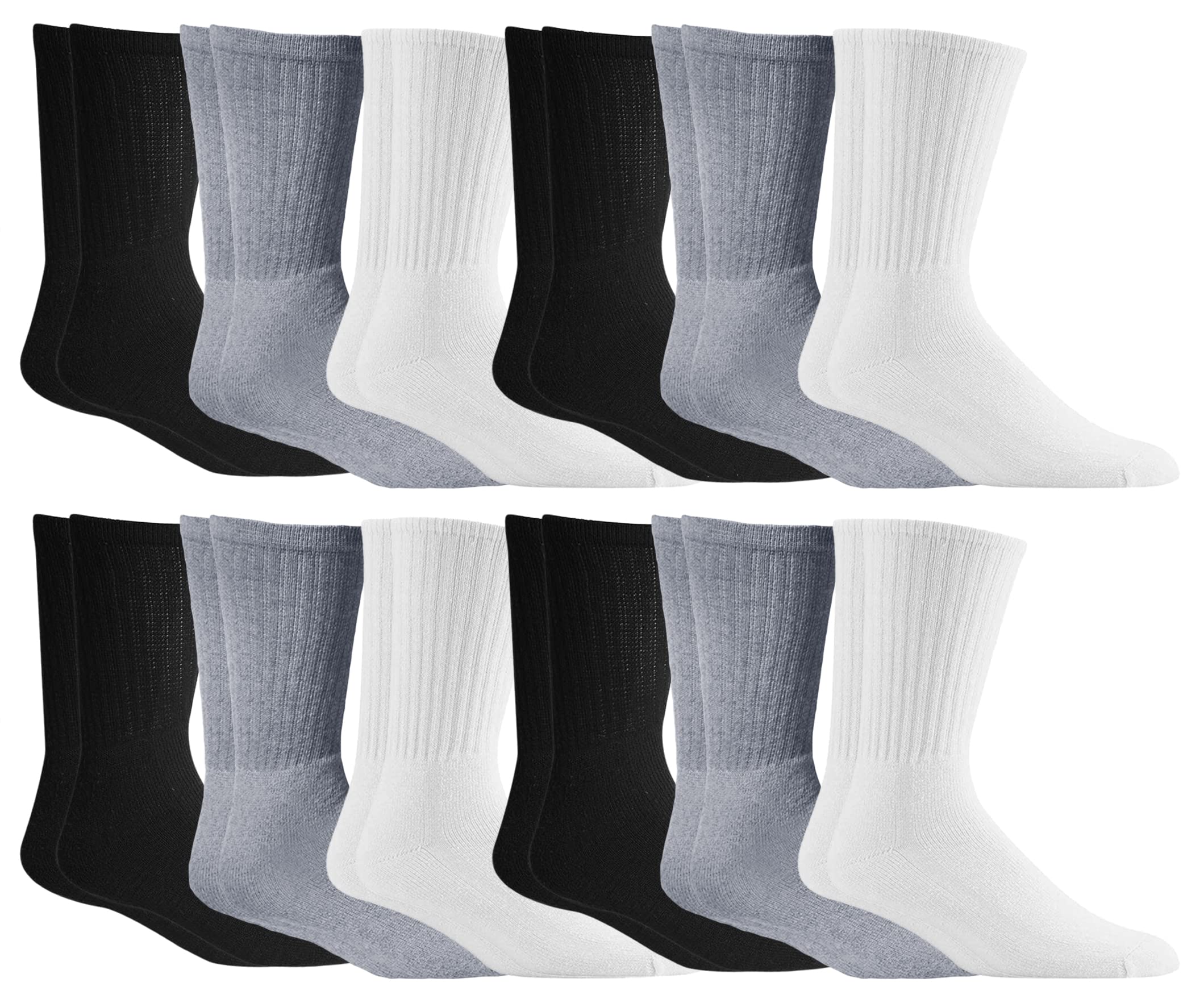 12 Pairs Men's Crew Socks Bulk Pack - Comfortable Cotton Blend Socks for Men Size 10-13 - Perfect for Work, Sports & Everyday Wear
