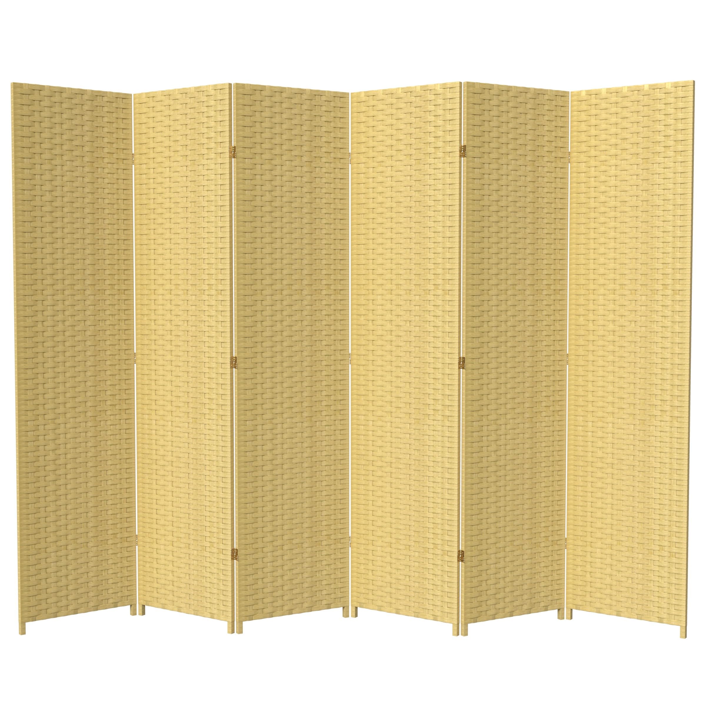 7 ft Tall Red Lantern Woven Fiber Dark Beige 6-Panel Room Divider - Perfect for Home Office, Living Room & Bedroom Privacy
